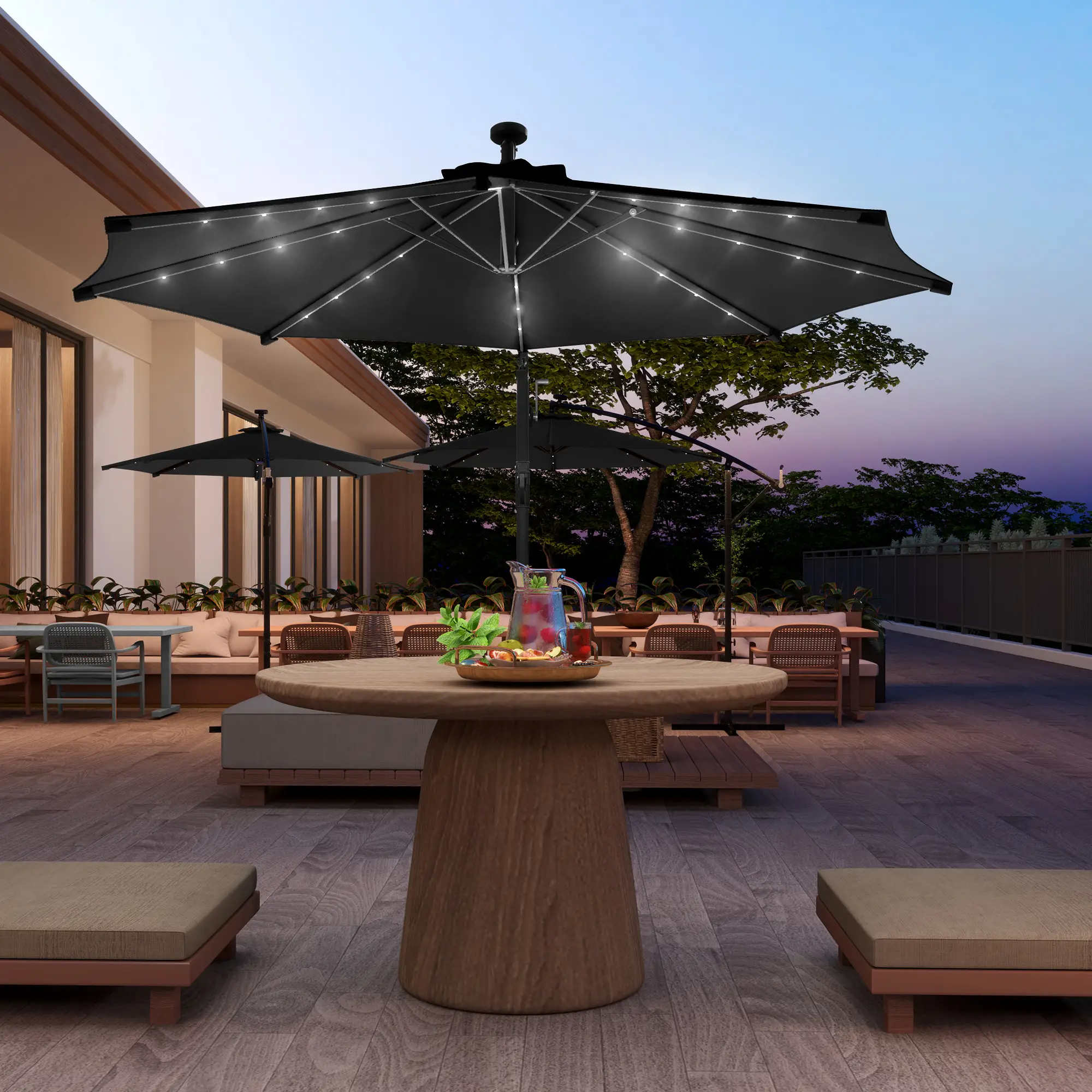 10ft Banana Umbrella, Solar Lights, Adjustable Angle, Patio Backyard, Black - Image 8
