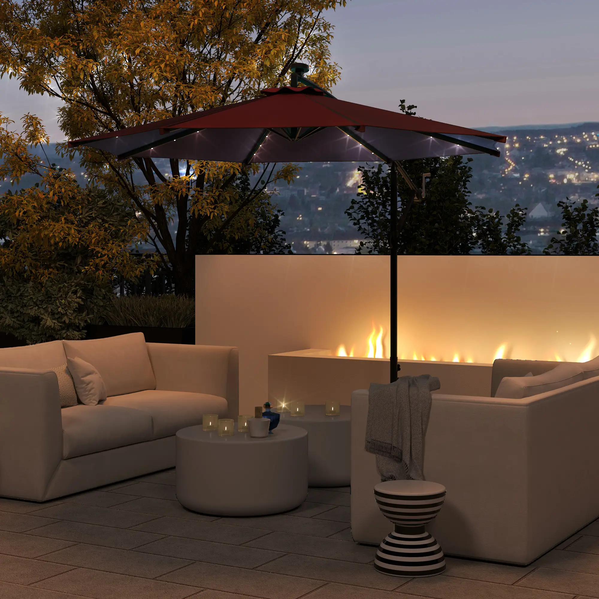 10ft Banana Umbrella, Solar Lights, Adjustable Angle, Wine Red - Image 2