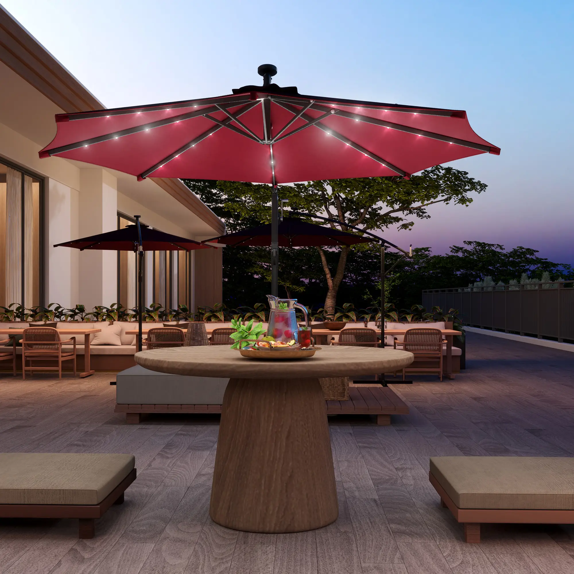 10ft Banana Umbrella, Solar Lights, Adjustable Angle, Wine Red - Image 8