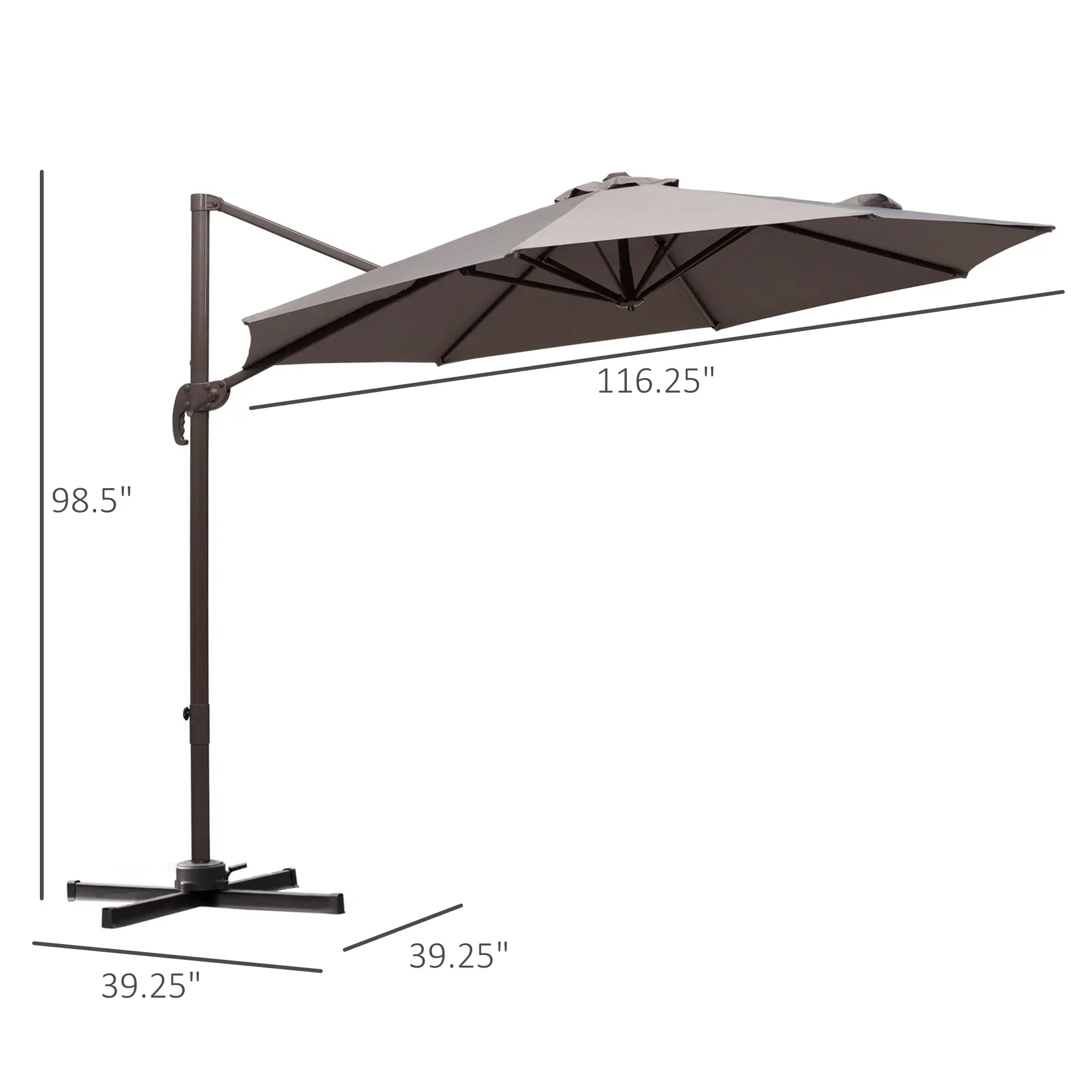 10ft Cantilever Patio Umbrella, 360° Rotation, Crank, Grey - Image 3