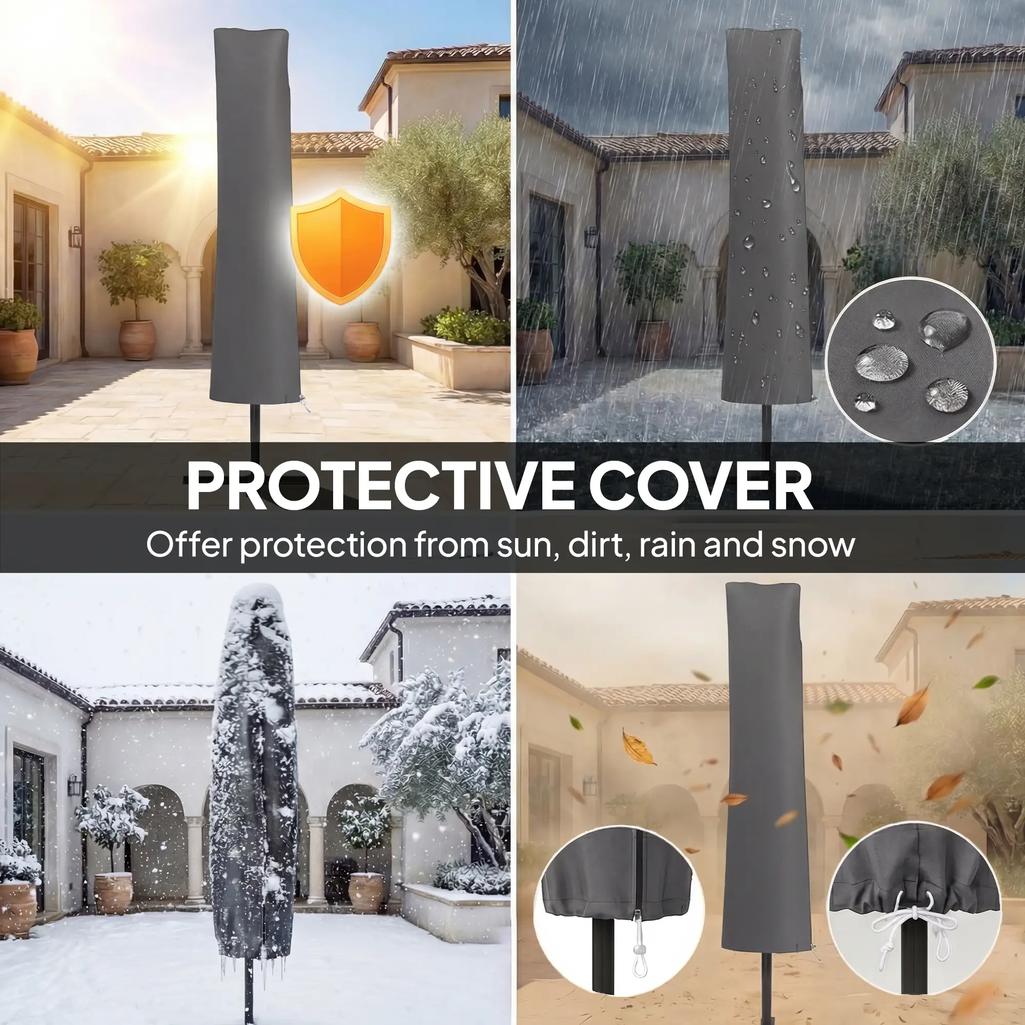 10FT Cantilever Patio Umbrella, 8 Ribs, Cover, Wind Ropes, Dark Grey - Image 5