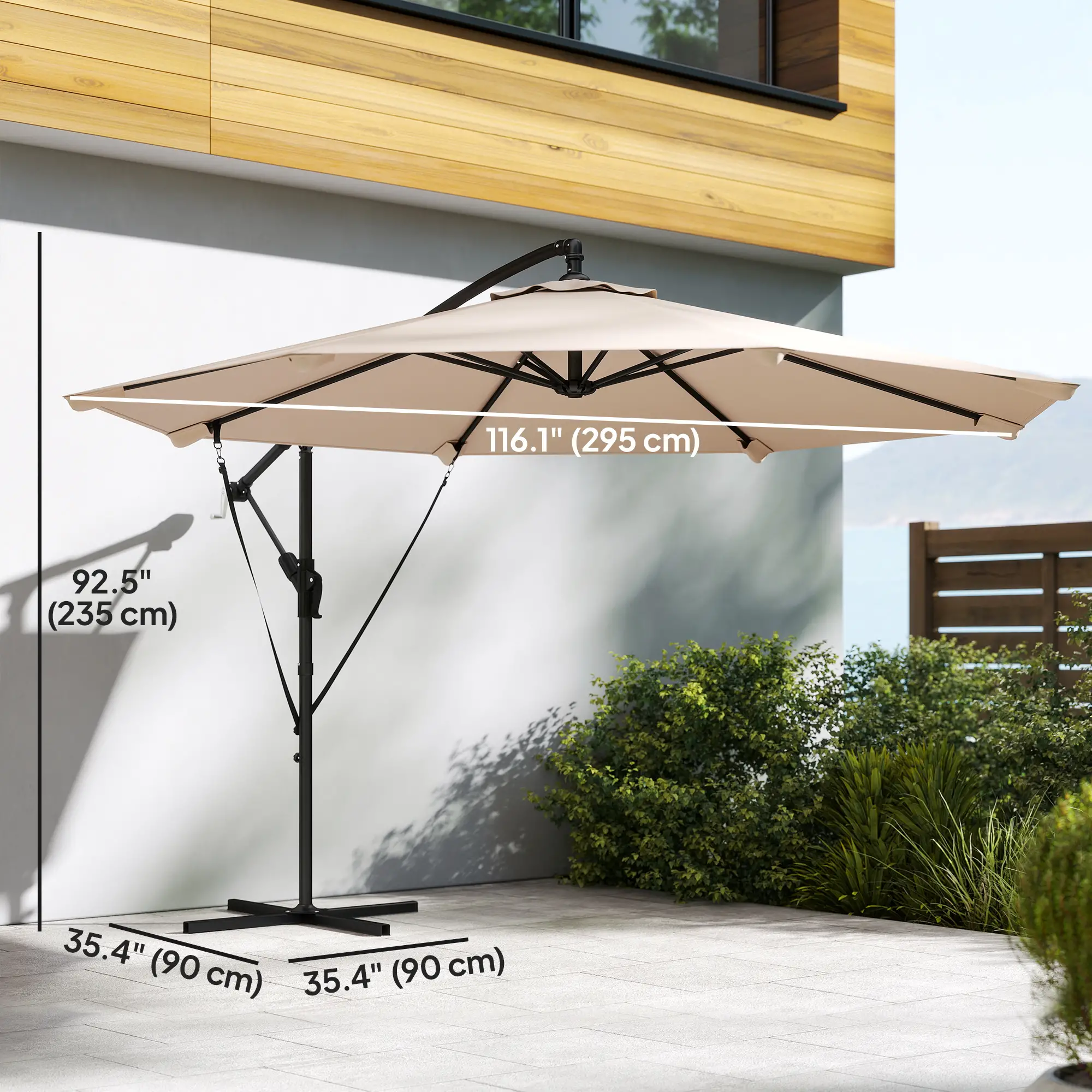 10FT Cantilever Patio Umbrella, 8 Ribs With Cover, Wind Ropes, Khaki - Image 3