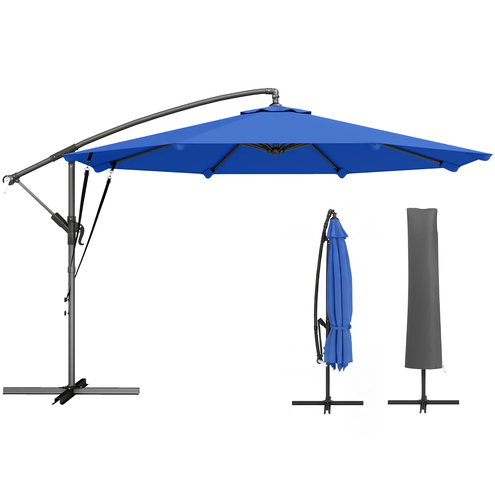 10FT Cantilever Patio Umbrella, With Cover And Wind Ropes, Navy Blue - Image 11
