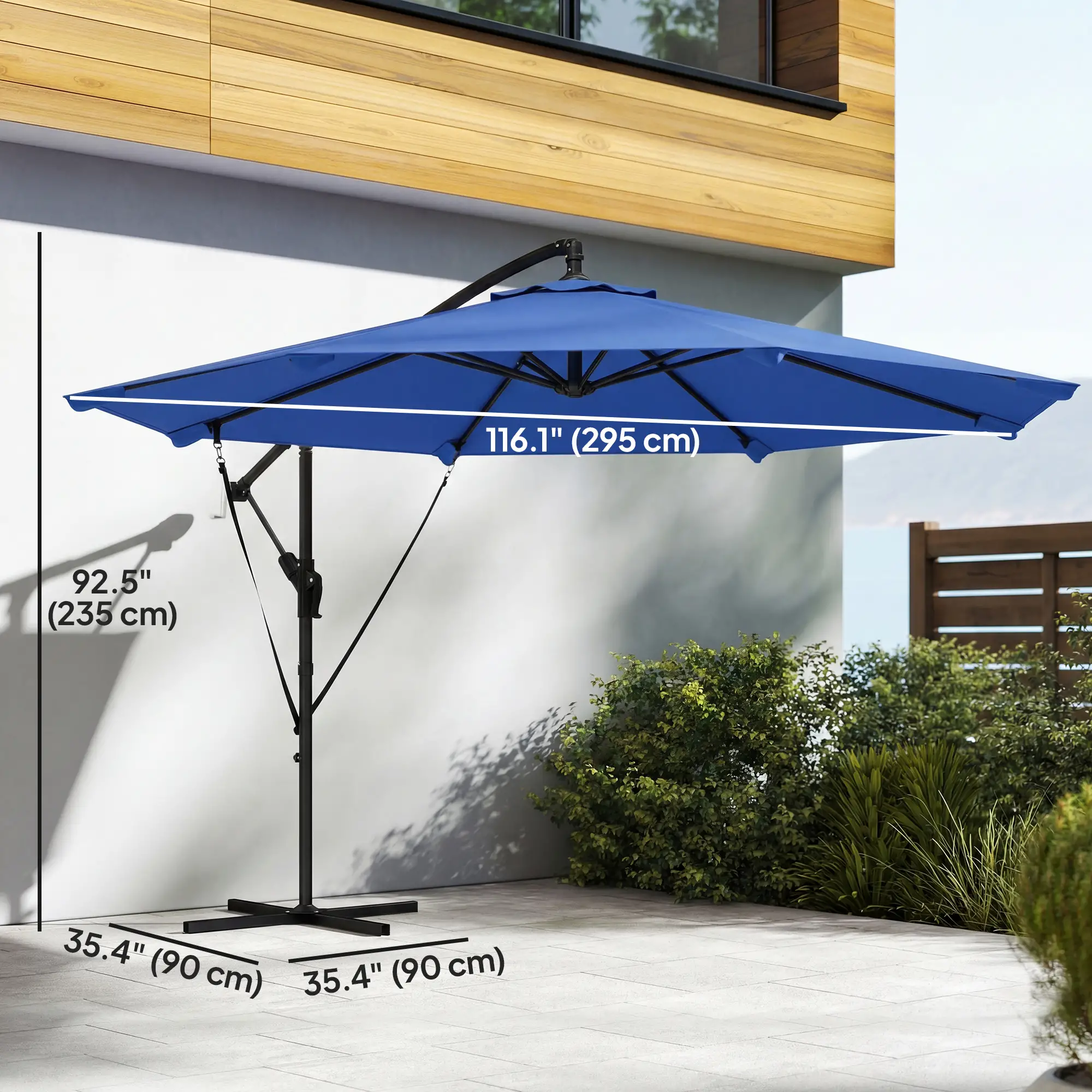 10FT Cantilever Patio Umbrella, With Cover And Wind Ropes, Navy Blue - Image 3