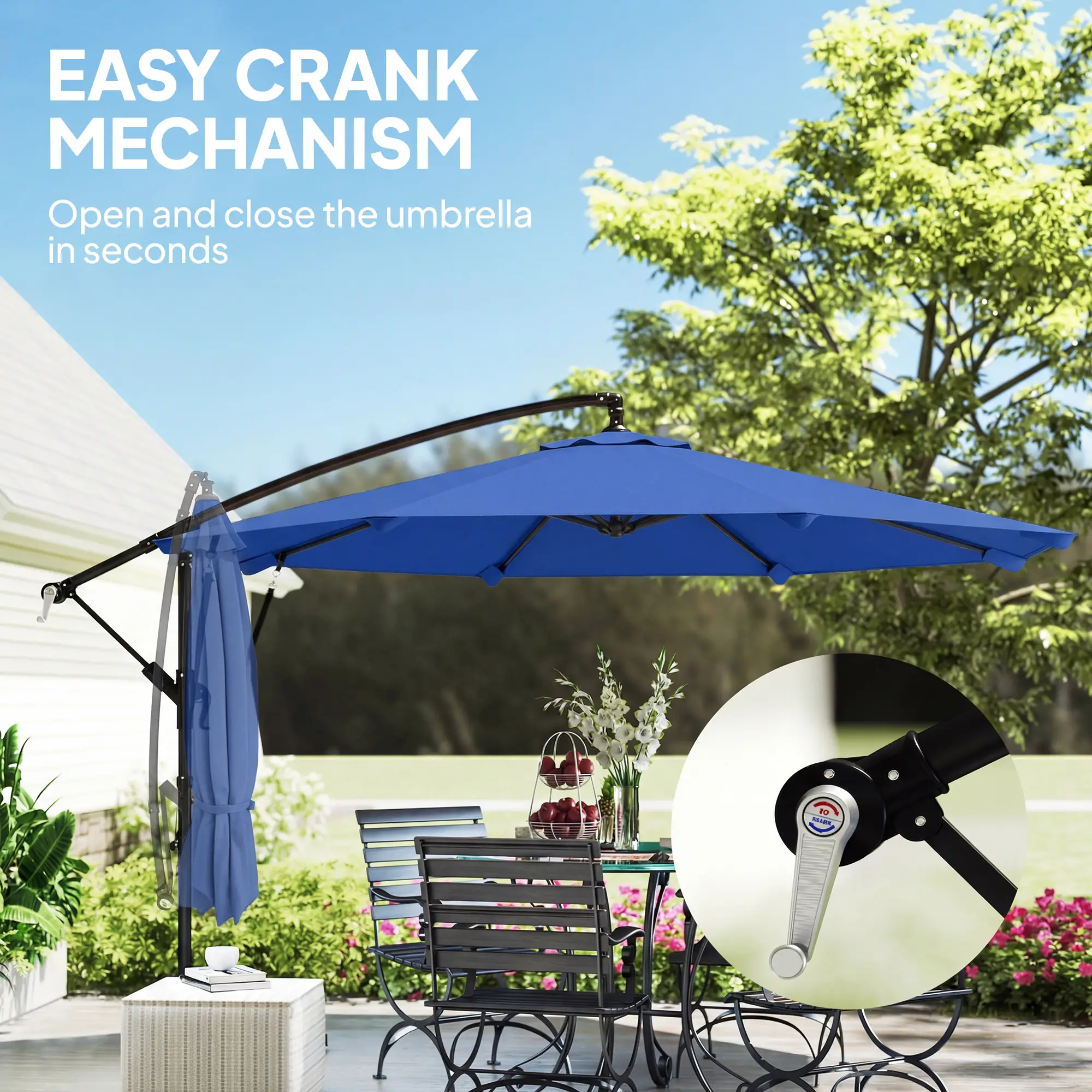 10FT Cantilever Patio Umbrella, With Cover And Wind Ropes, Navy Blue - Image 7