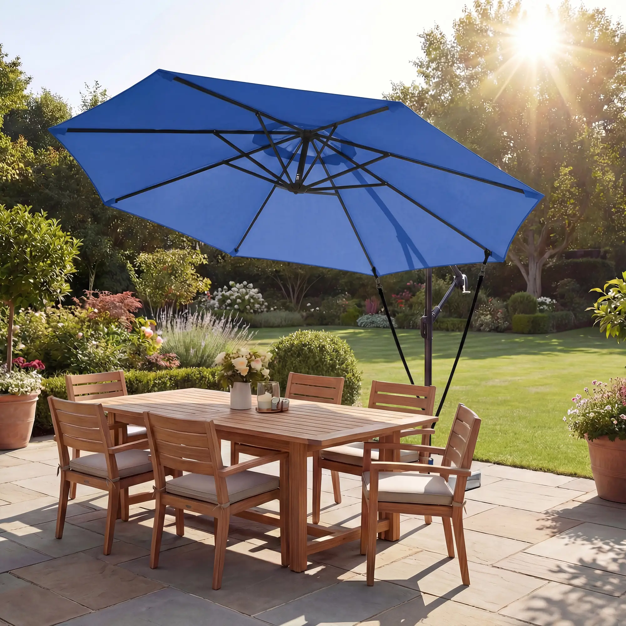 10FT Cantilever Patio Umbrella, With Cover And Wind Ropes, Navy Blue - Image 8