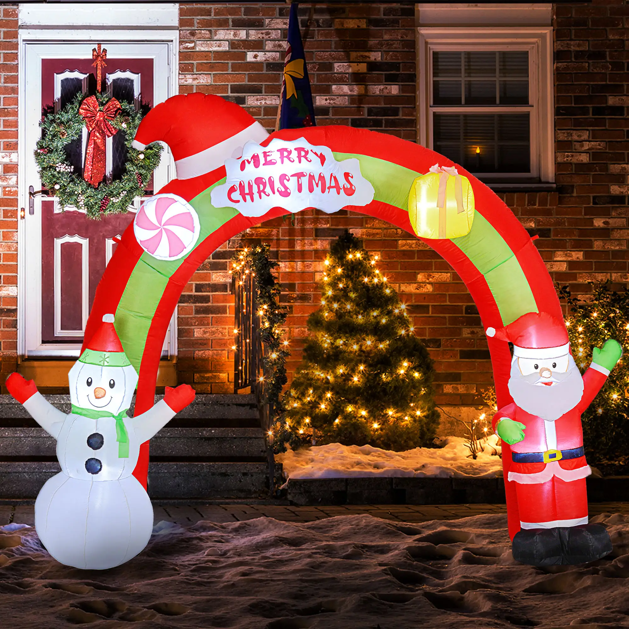 10FT Christmas Inflatable Archway, Santa Claus Snowman Arch, LED Lights - Image 2