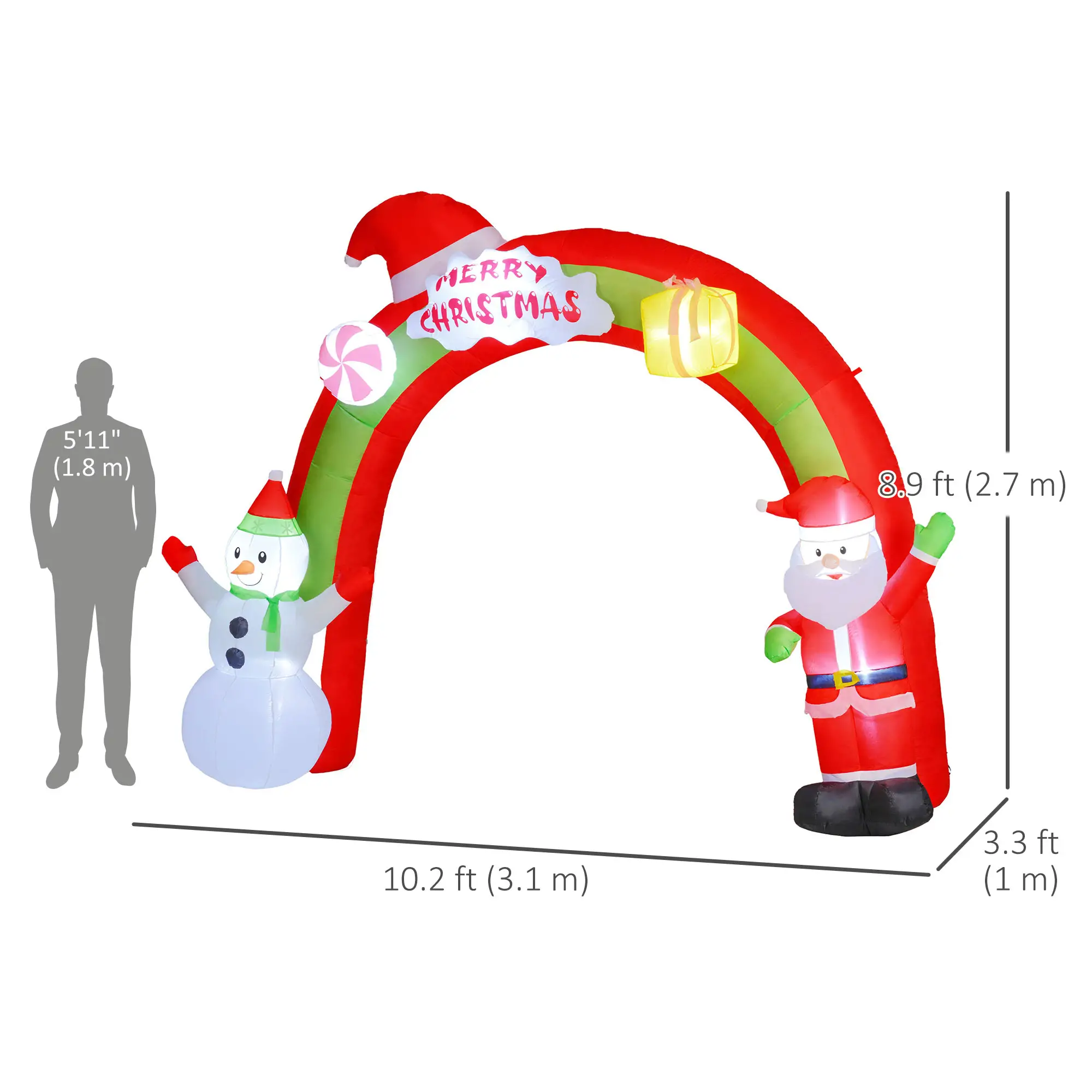 10FT Christmas Inflatable Archway, Santa Claus Snowman Arch, LED Lights - Image 3