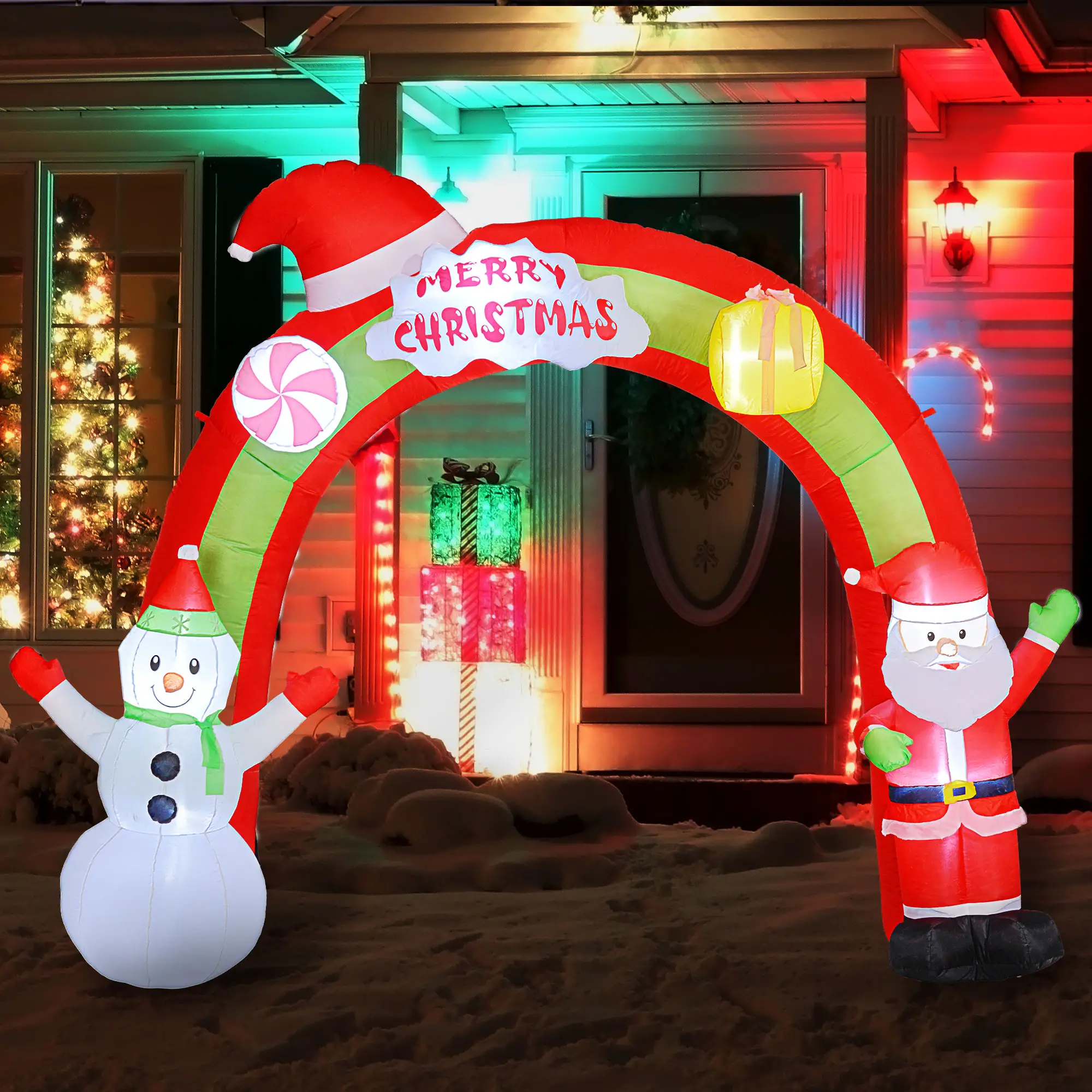 10FT Christmas Inflatable Archway, Santa Claus Snowman Arch, LED Lights - Image 8