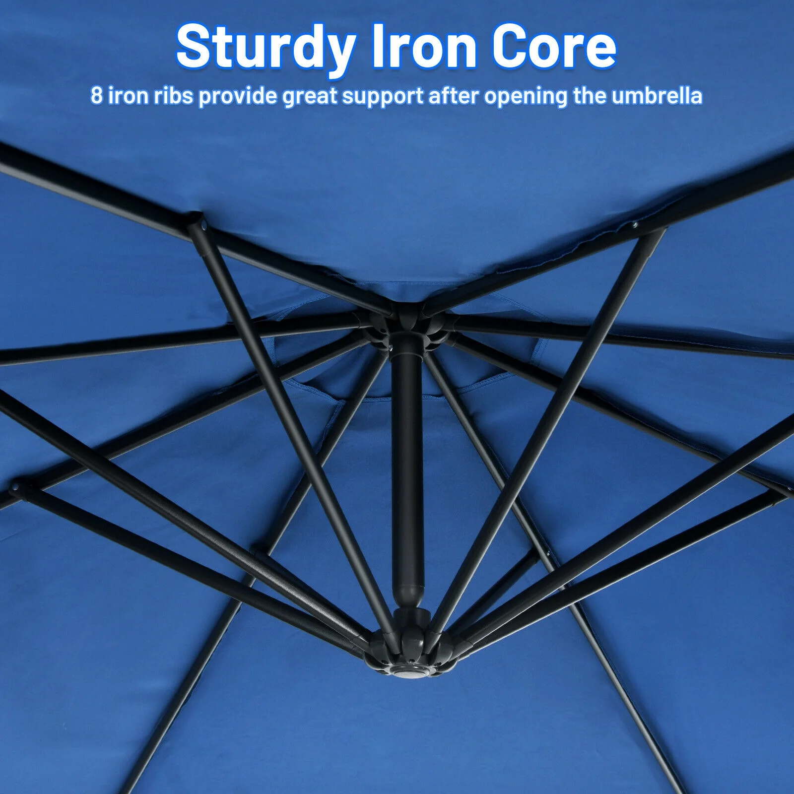 10FT Offset Umbrella, 8 Ribs, Cantilever Cross Base, Tilt Adjustment, Blue - Image 10