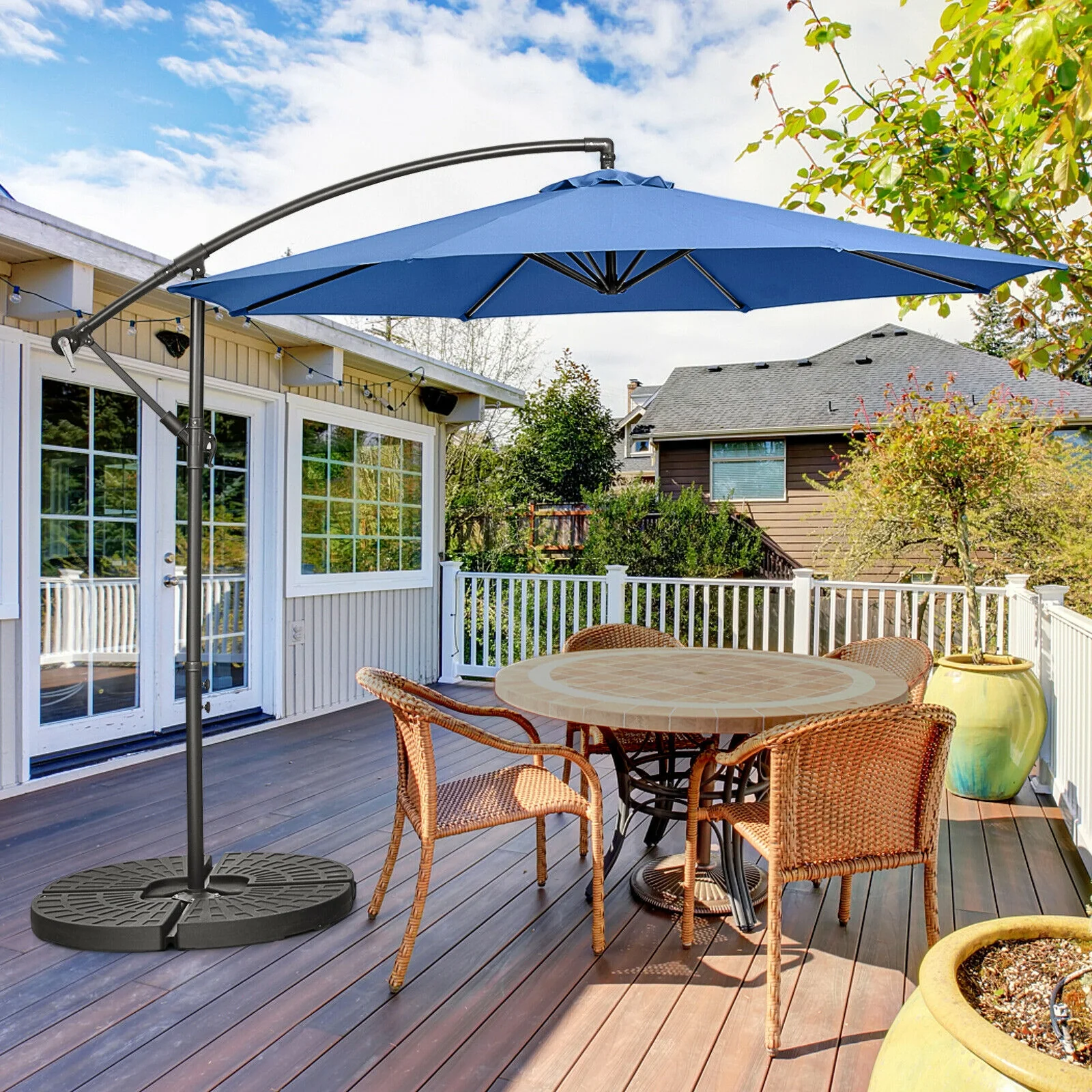10FT Offset Umbrella, 8 Ribs, Cantilever Cross Base, Tilt Adjustment, Blue - Image 2