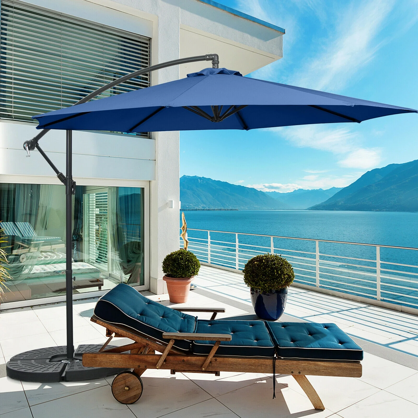 10FT Offset Umbrella, 8 Ribs, Cantilever Cross Base, Tilt Adjustment, Blue - Image 7