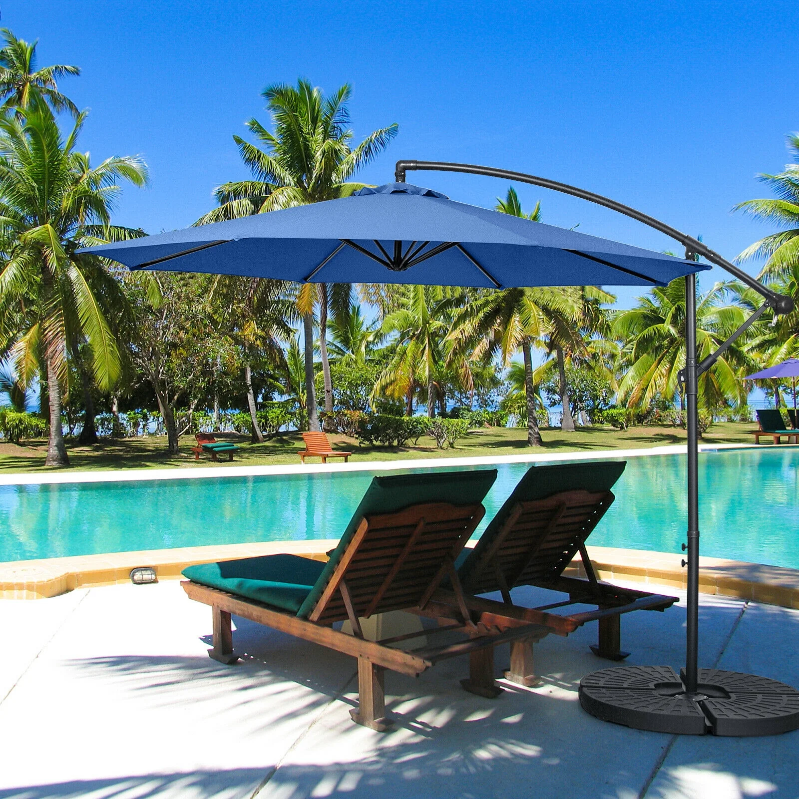 10FT Offset Umbrella, 8 Ribs, Cantilever Cross Base, Tilt Adjustment, Blue - Image 8