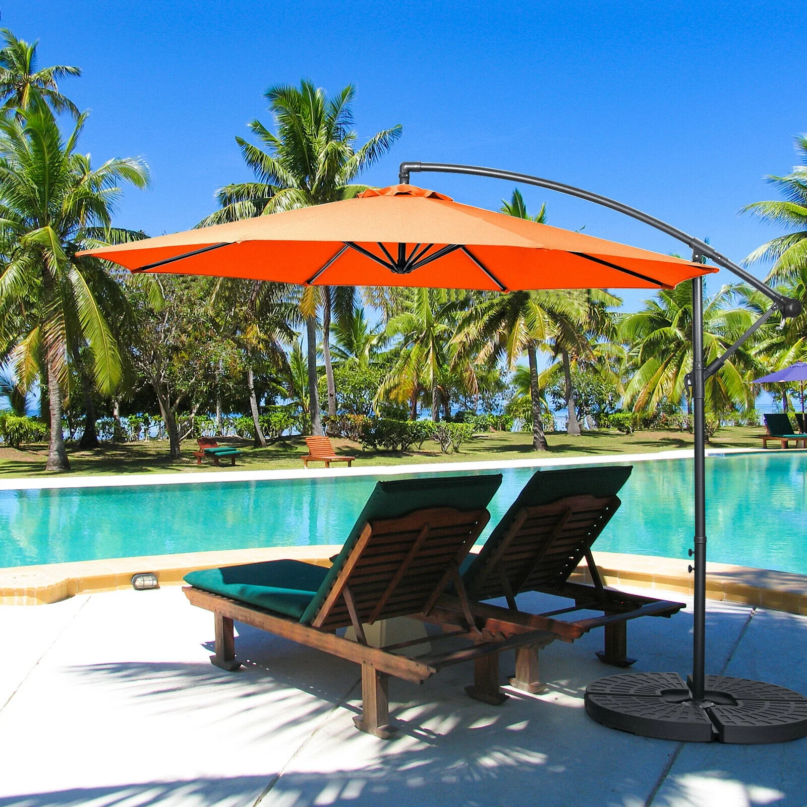 10FT Offset Umbrella, 8 Ribs, Cantilever, Cross Base, Tilt Adjustment, Orange - Image 8