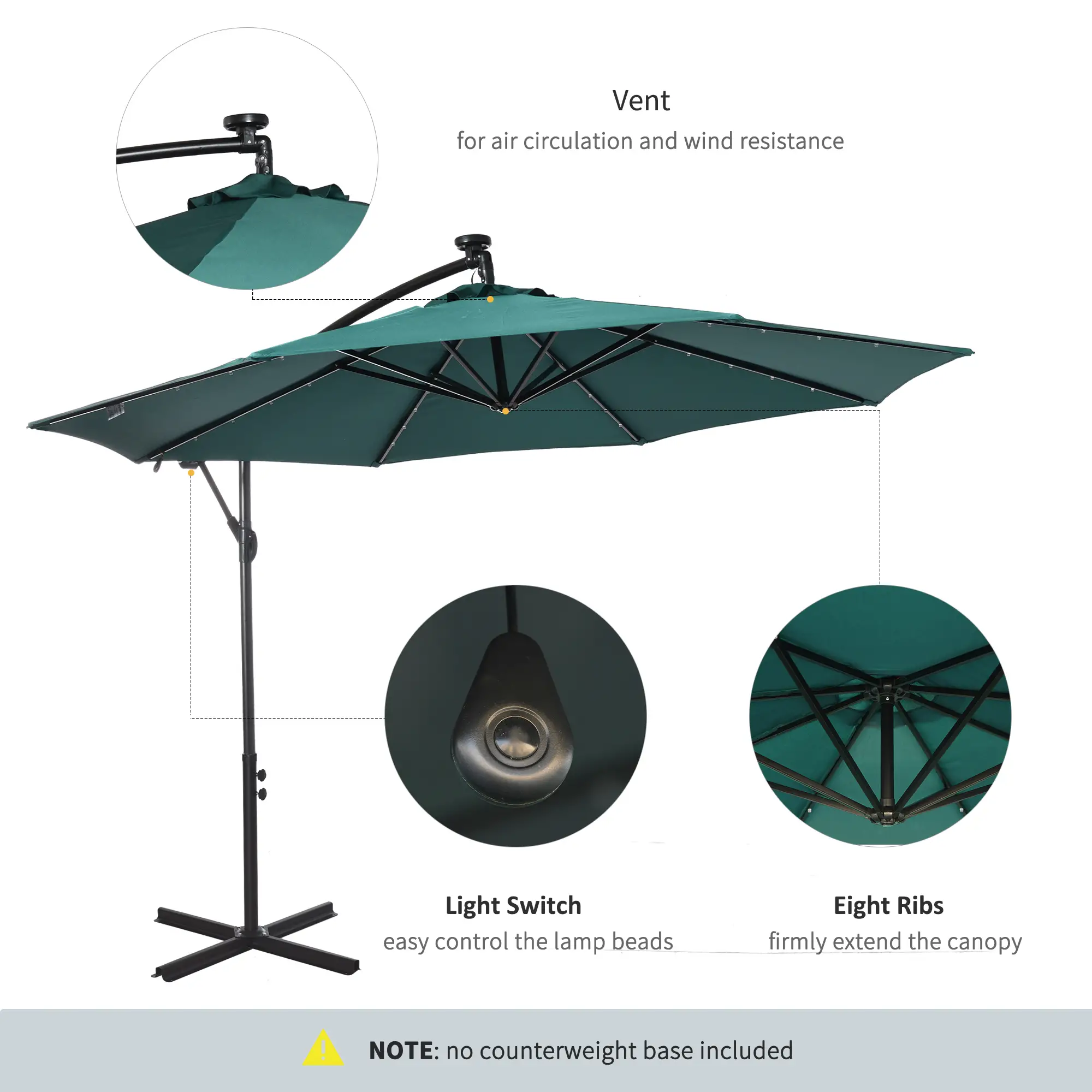 10ft Outdoor Cantilever Umbrella, Adjustable Angle, Dark Green - Image 6