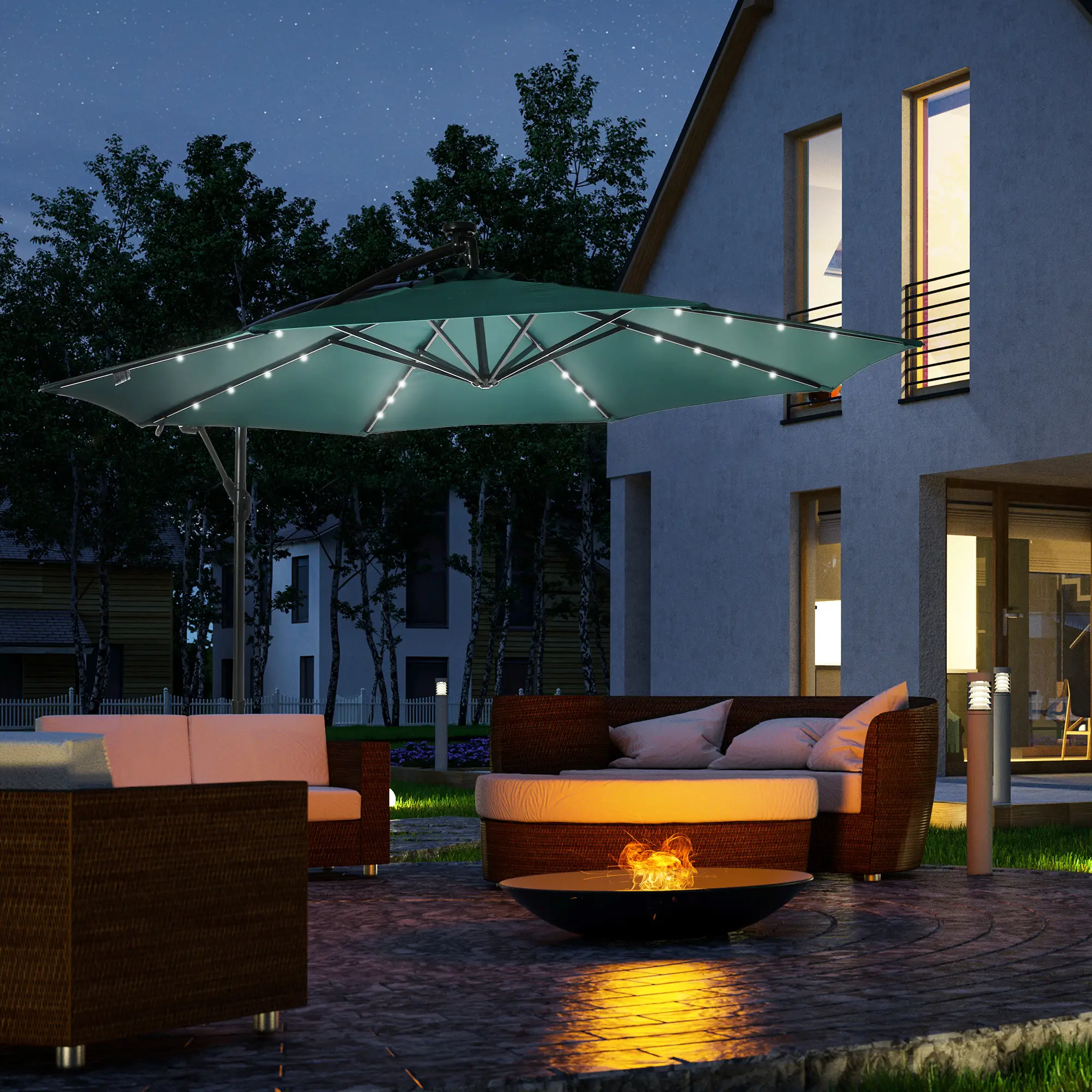 10ft Outdoor Cantilever Umbrella, Adjustable Angle, Dark Green - Image 8