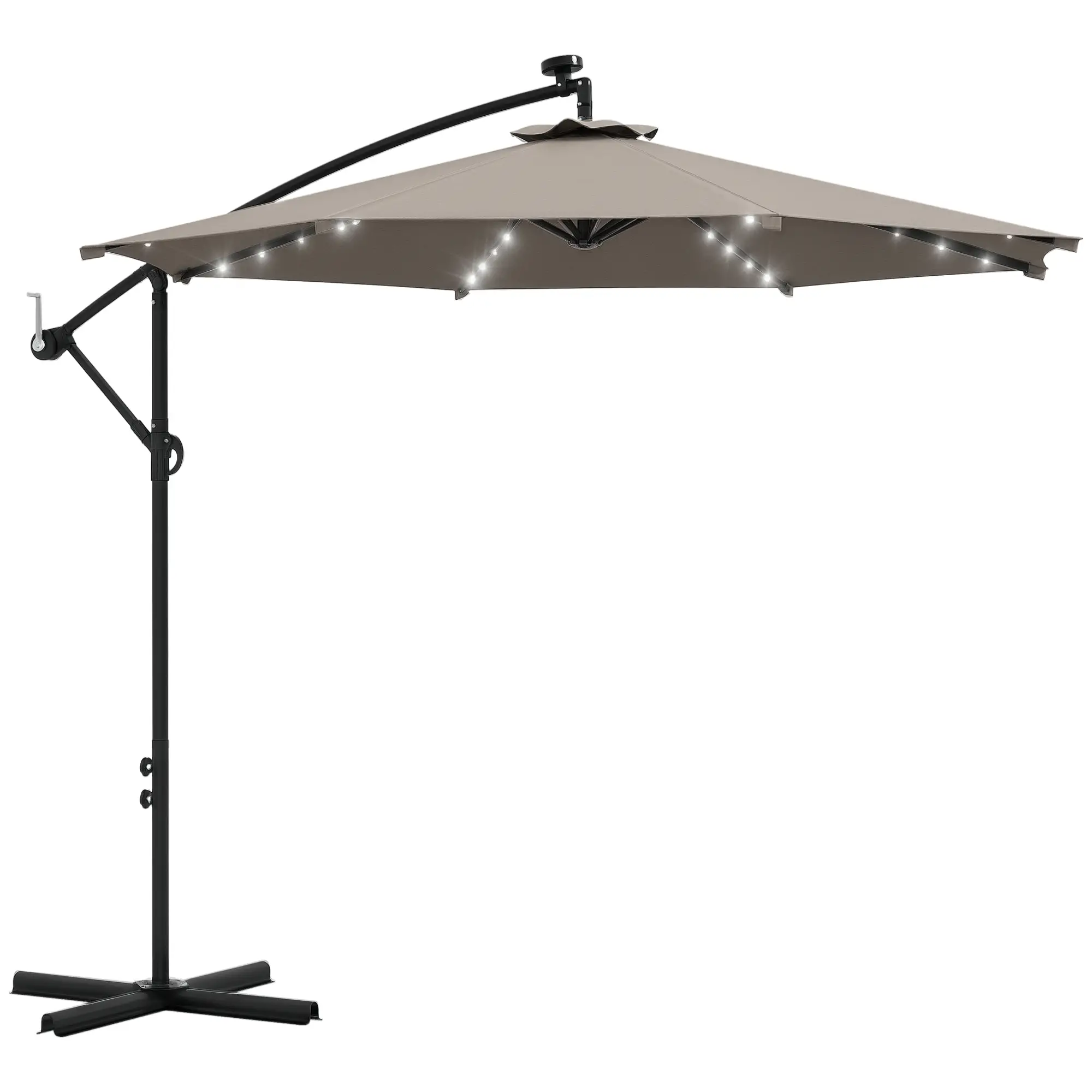 10ft Outdoor Cantilever Umbrella, Solar Lights, Adjustable Angle, Khaki - Image 11