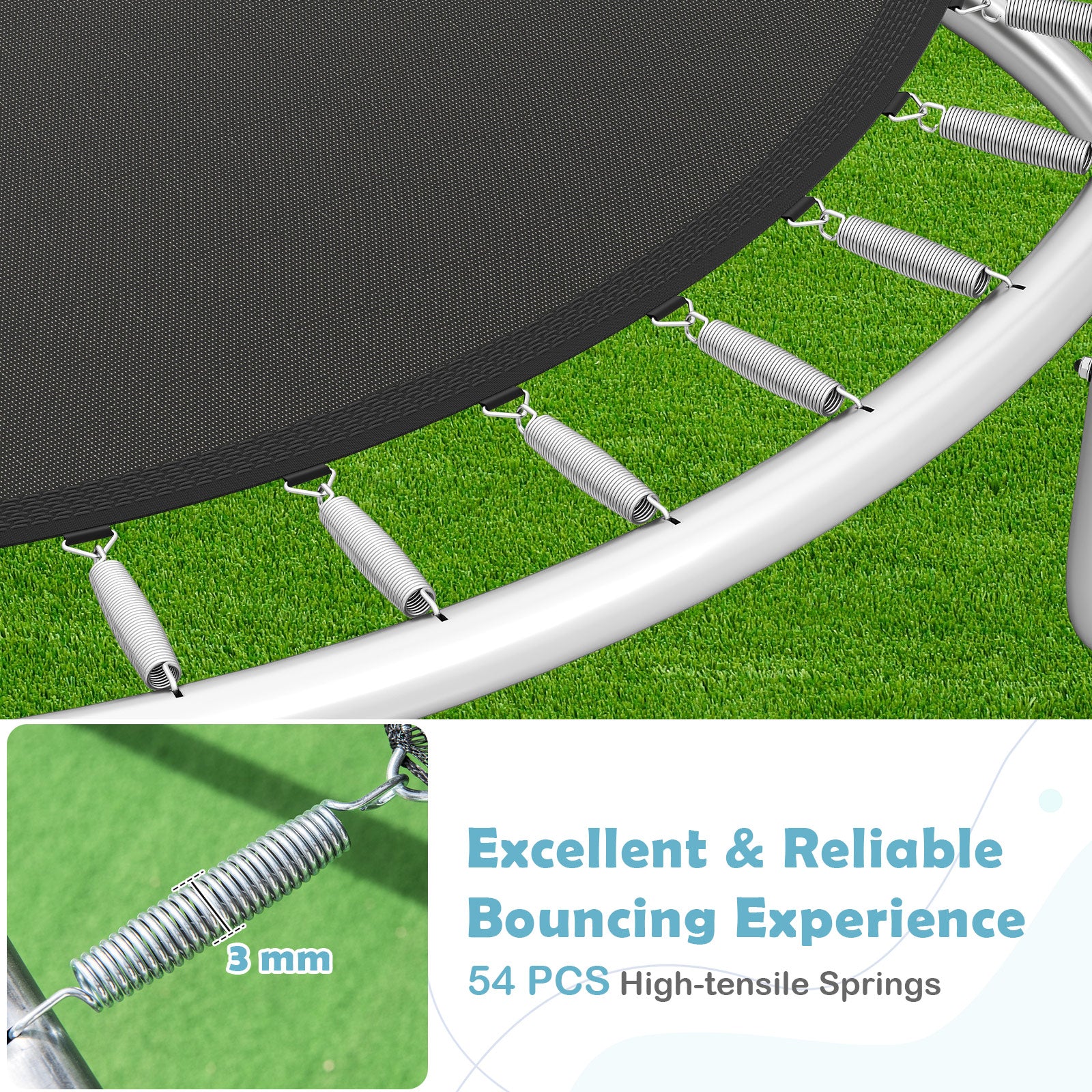 10FT Outdoor Trampoline Heavy-Duty Recreational Trampoline with Safety Enclosure Net, Black - Image 10