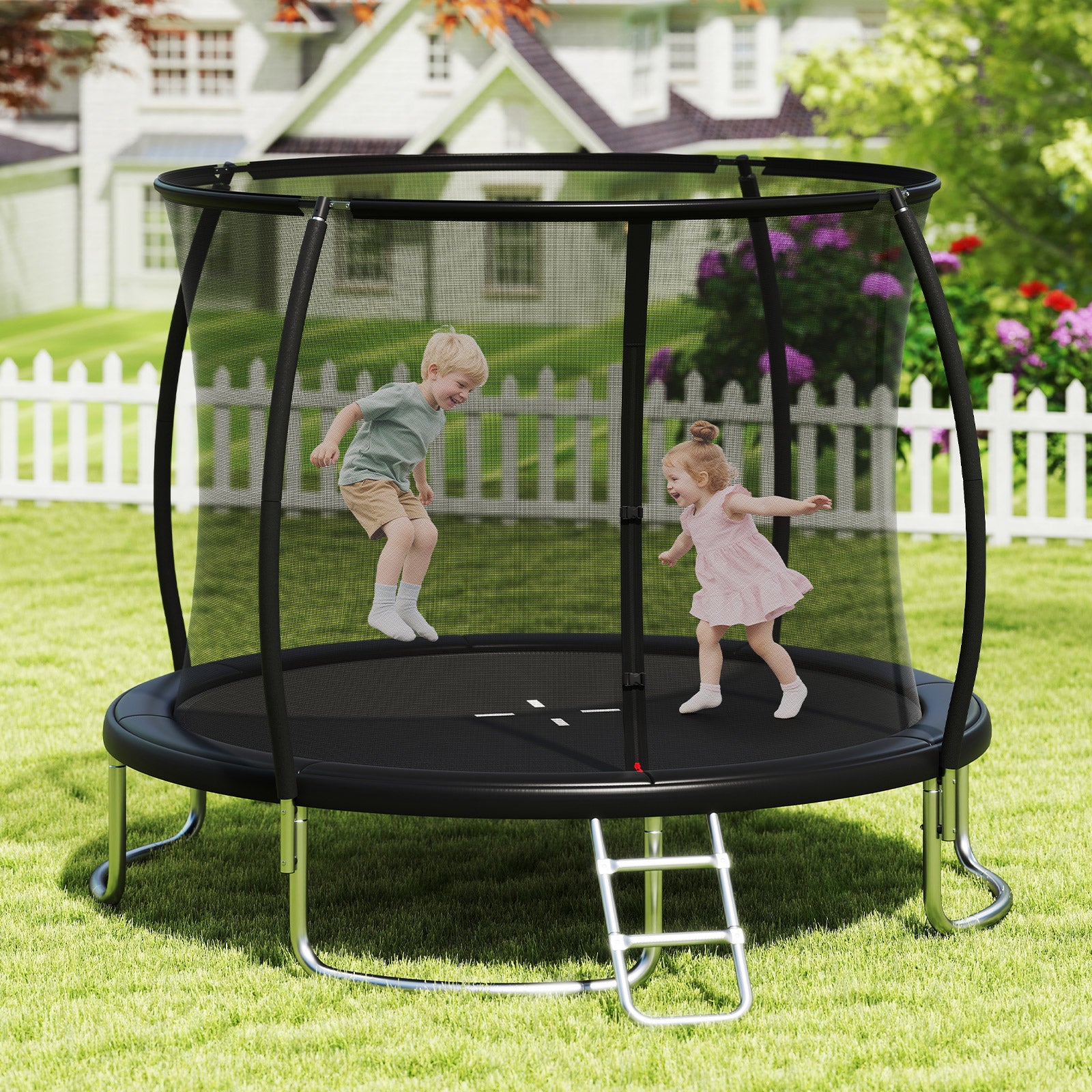 10FT Outdoor Trampoline Heavy-Duty Recreational Trampoline with Safety Enclosure Net, Black - Image 2