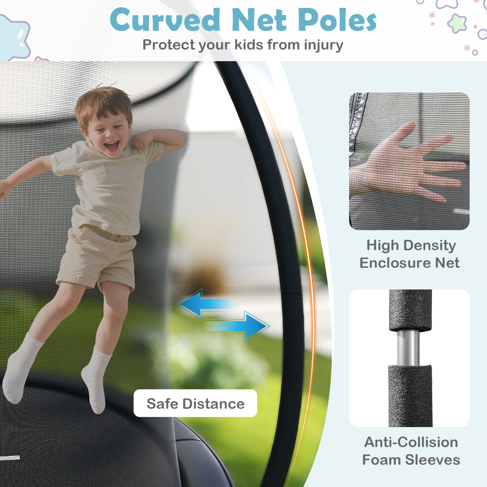 10FT Outdoor Trampoline Heavy-Duty Recreational Trampoline with Safety Enclosure Net, Black - Image 6