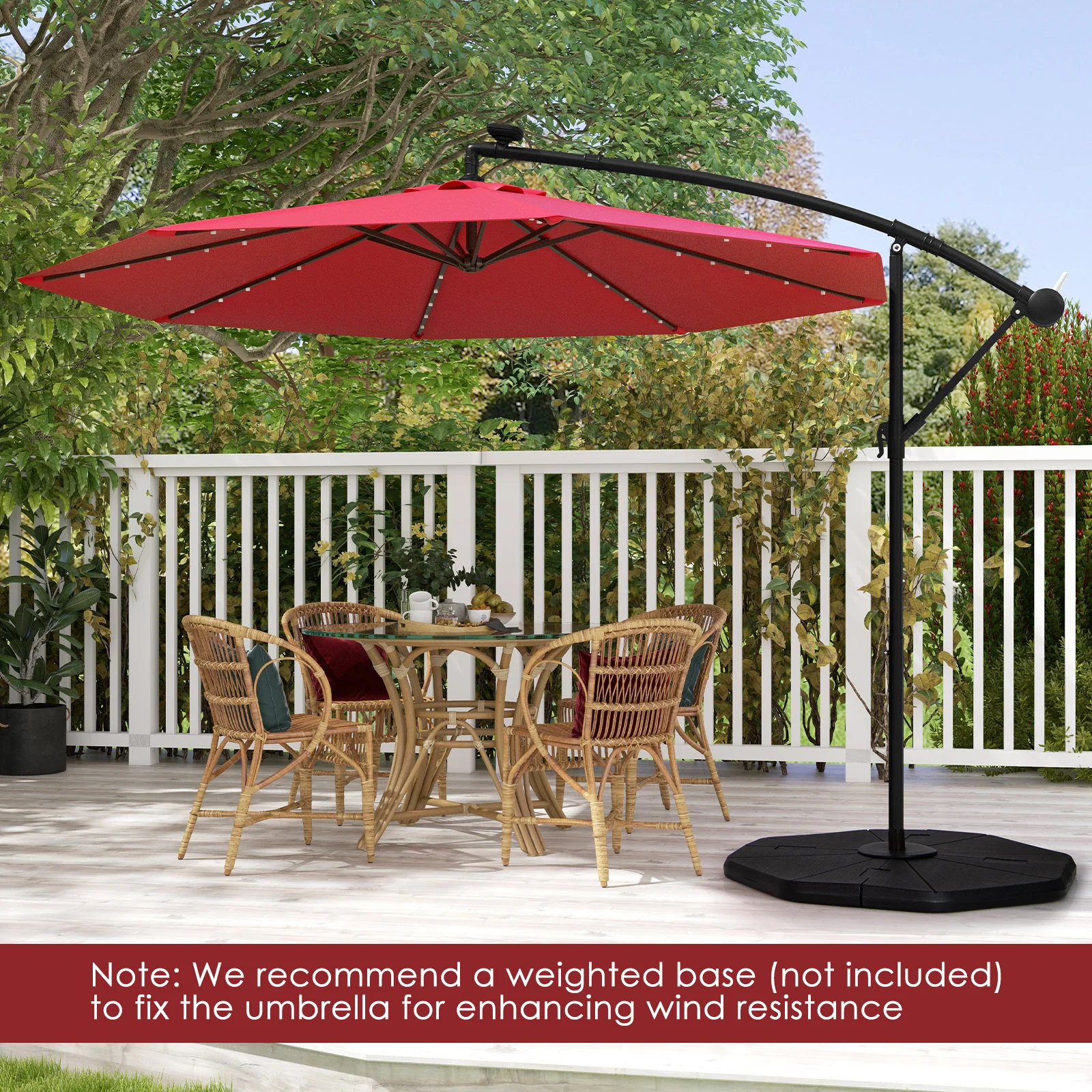 10Ft Solar Offset Hanging Umbrella, 40 Lamp Beads, Dark Red - Image 2
