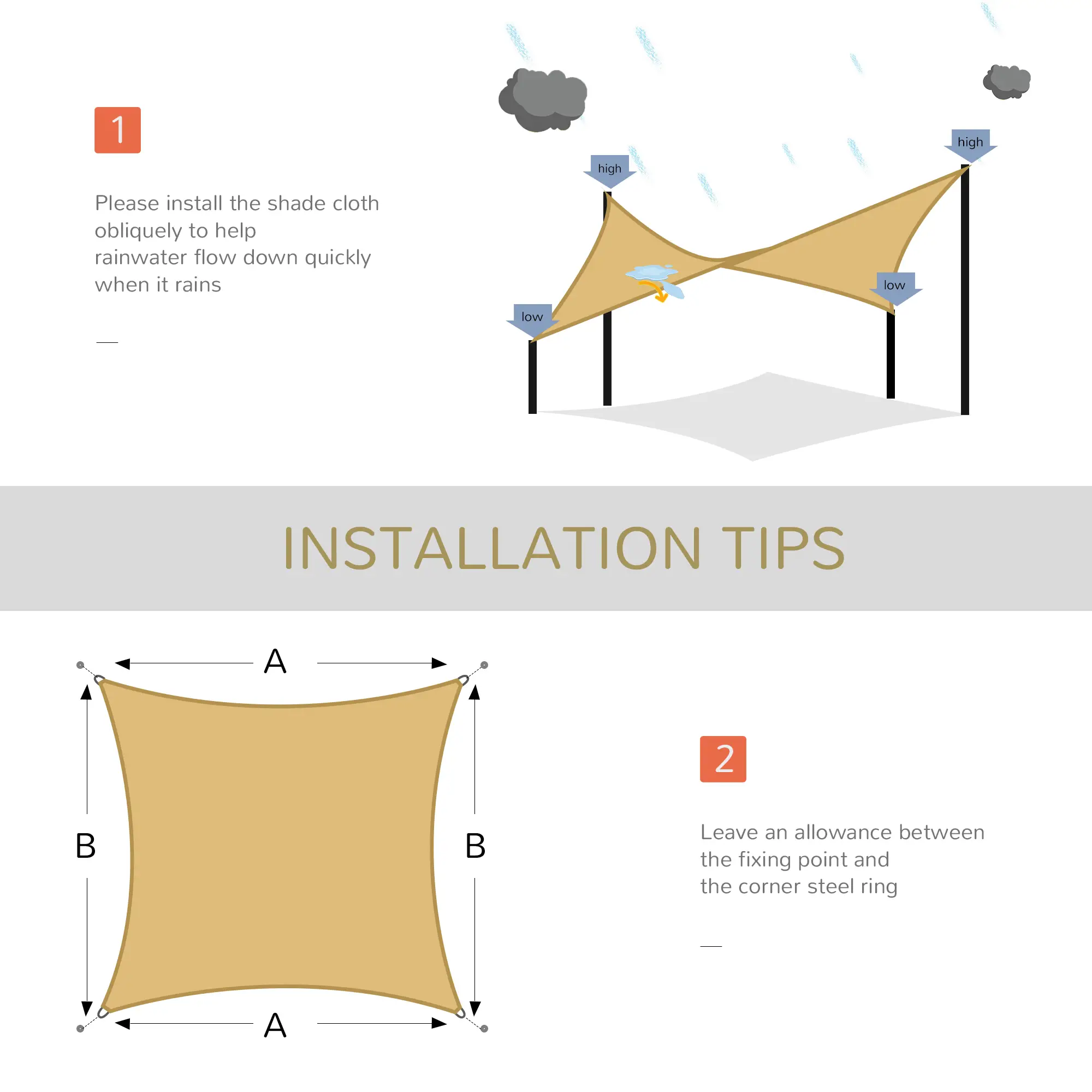 10ft x10ft Square Canopy, Sun Shade Sail, Garden Cover, UV Protector - Image 6