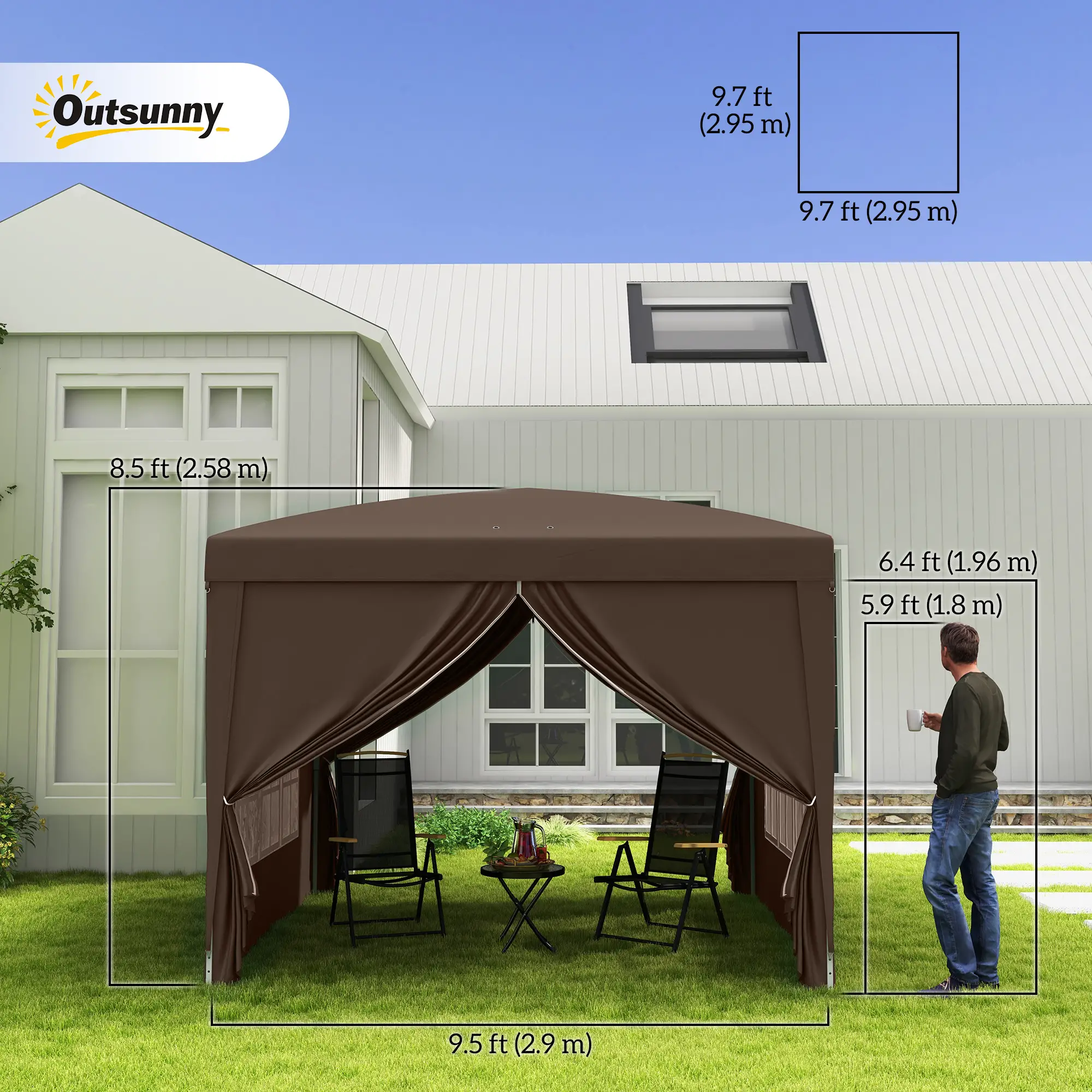 10'x10' Coffee Outdoor Pop Up Party Tent Wedding Gazebo - Image 3
