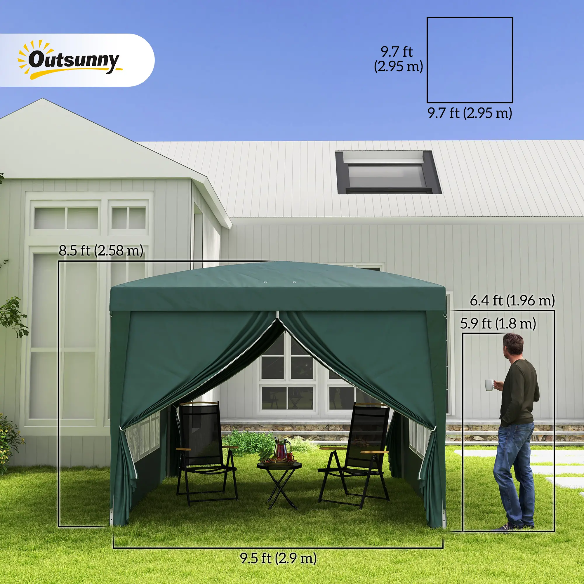 10'x10' Outdoor Pop Up Party Tent Wedding Gazebo, Dark Green - Image 3