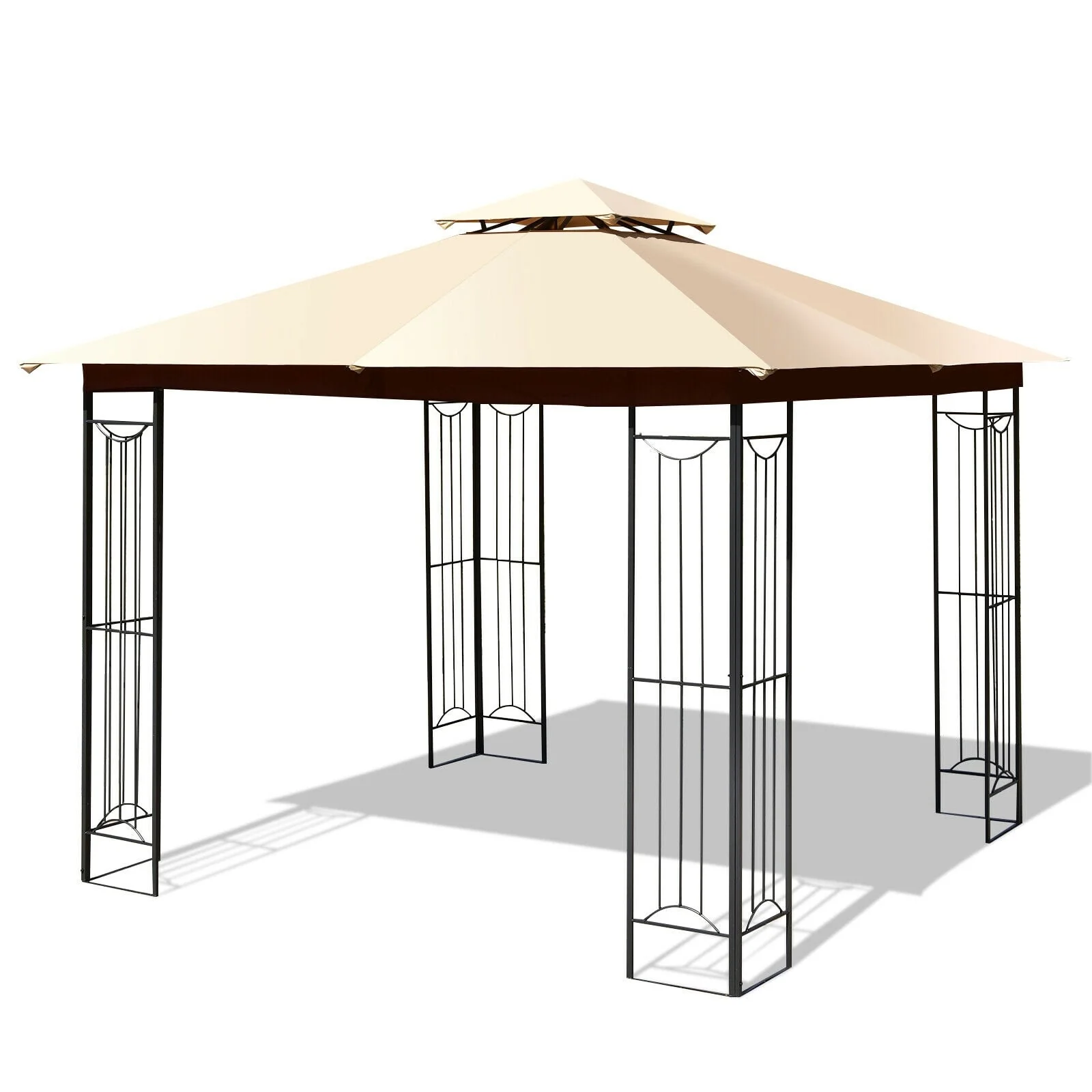 10x10 Feet L-Shaped Patio Canopy Gazebo, 2-Tier Steel Tent, Beige - Image 4