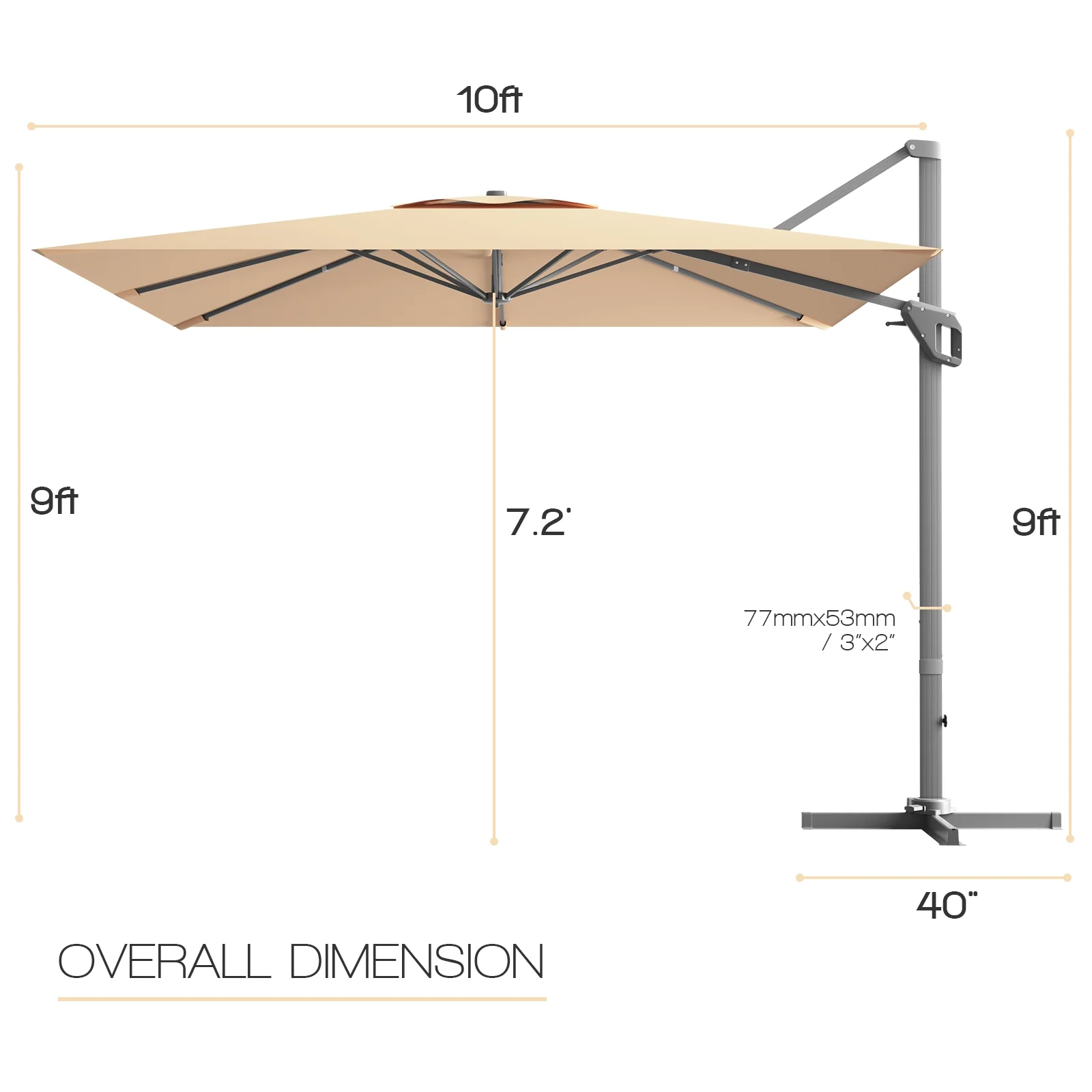 10x10 Feet Patio Cantilever Umbrella, Aluminum 360-Degree Rotation Tilt, Beige - Image 6