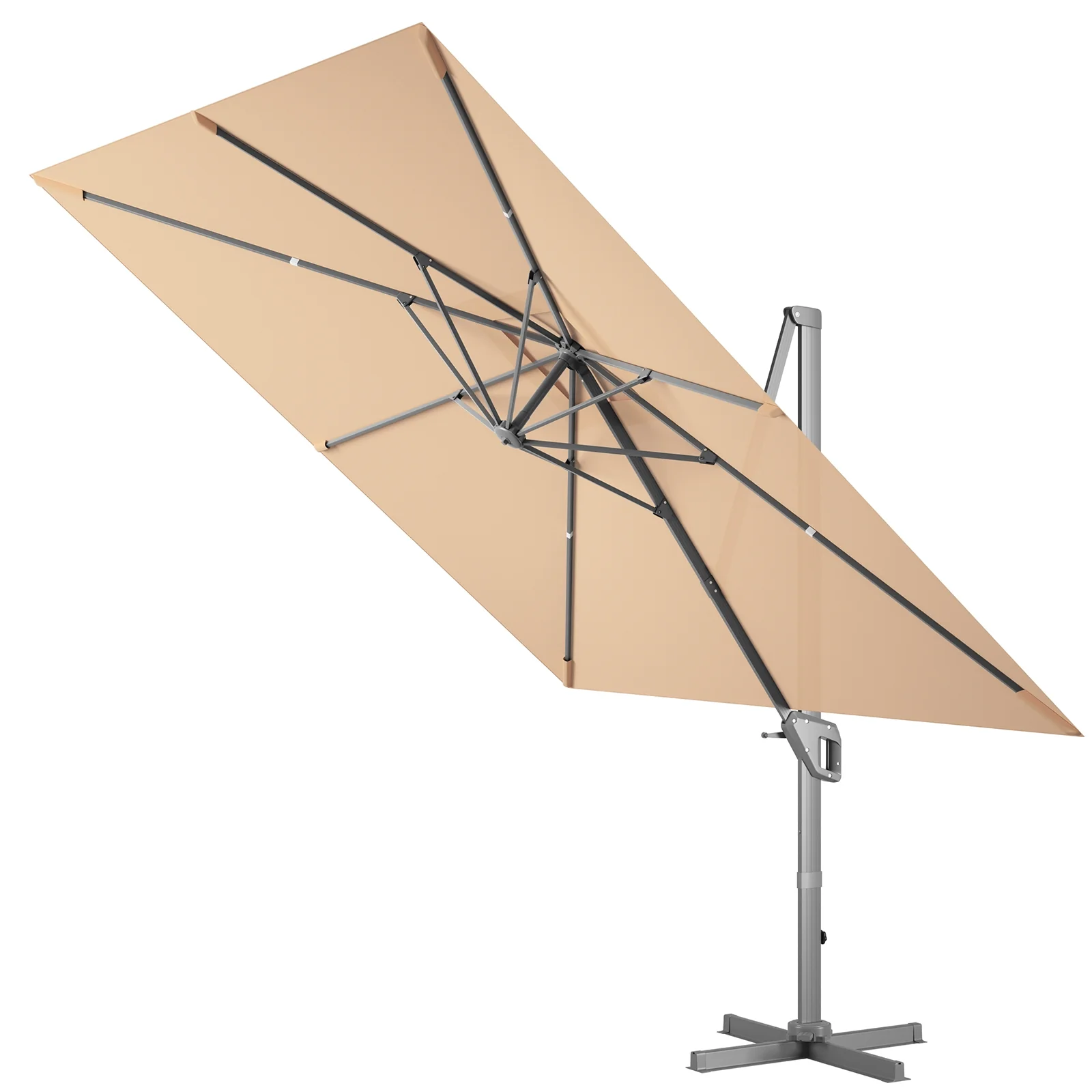 10x10 Feet Patio Cantilever Umbrella, Aluminum 360-Degree Rotation Tilt, Beige - Image 9