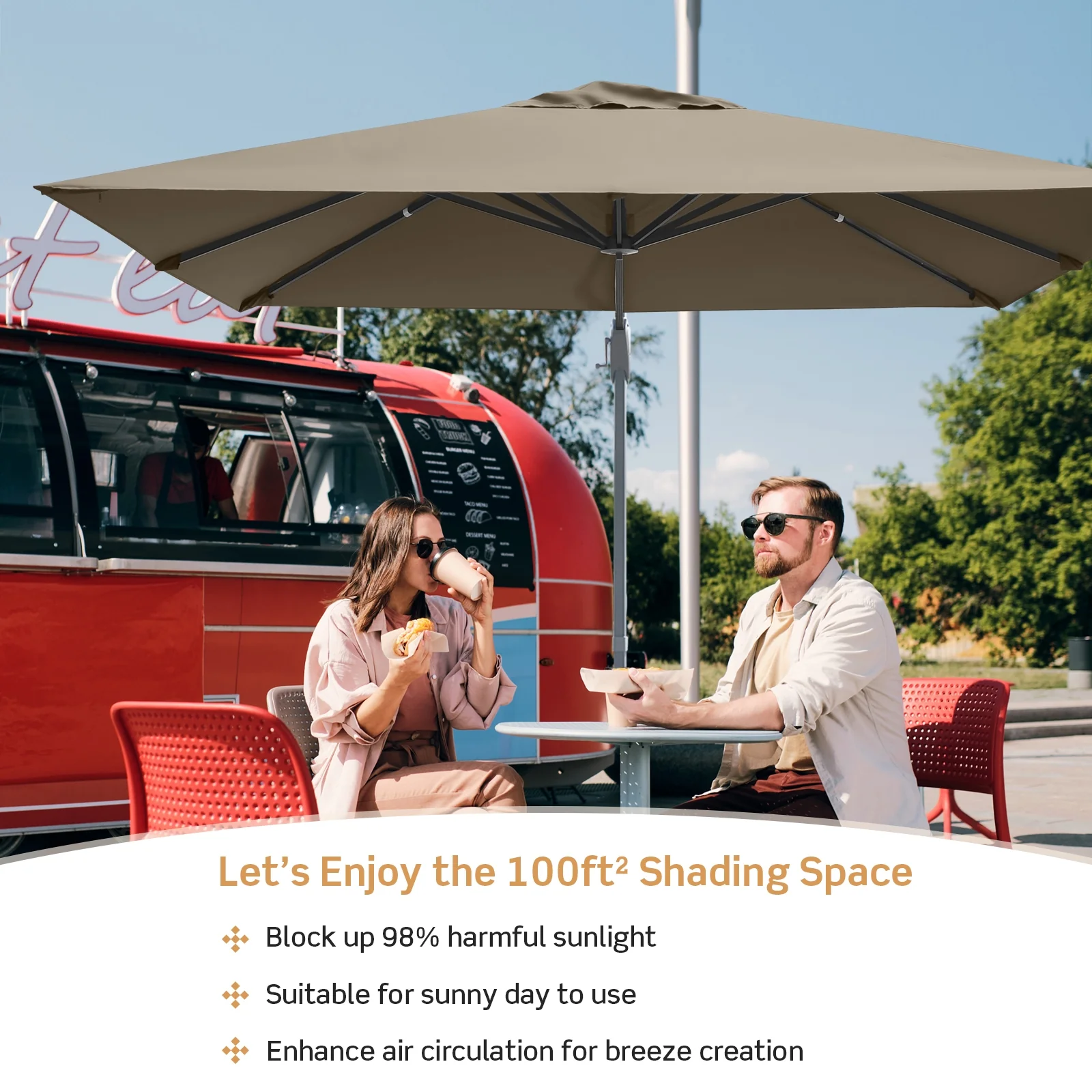 10x10 Feet Patio Cantilever Umbrella, Aluminum 360-Degree Rotation Tilt, Coffee - Image 10