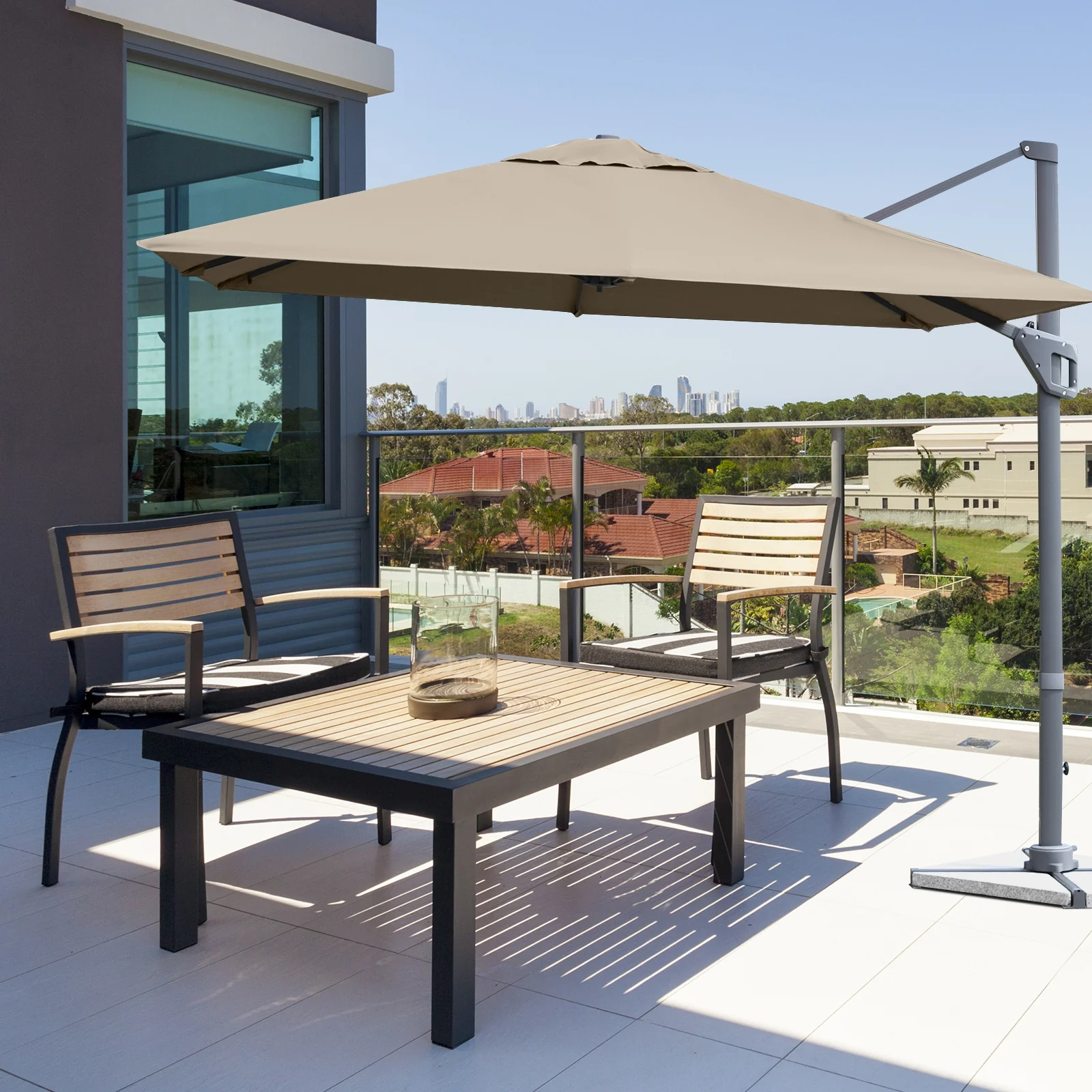 10x10 Feet Patio Cantilever Umbrella, Aluminum 360-Degree Rotation Tilt, Coffee - Image 2