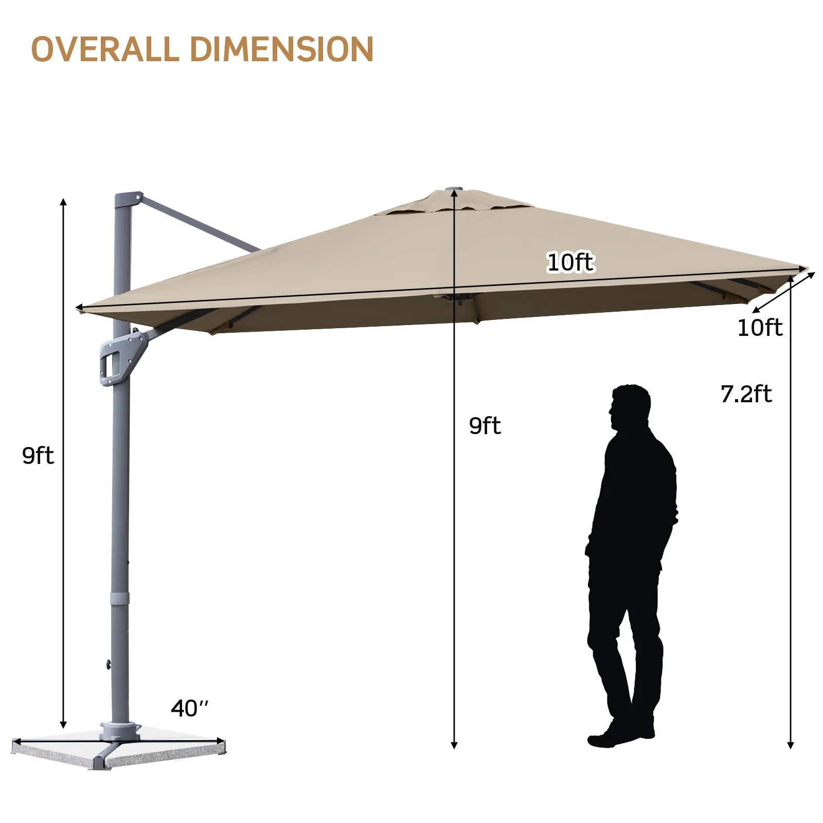 10x10 Feet Patio Cantilever Umbrella, Aluminum 360-Degree Rotation Tilt, Coffee - Image 5