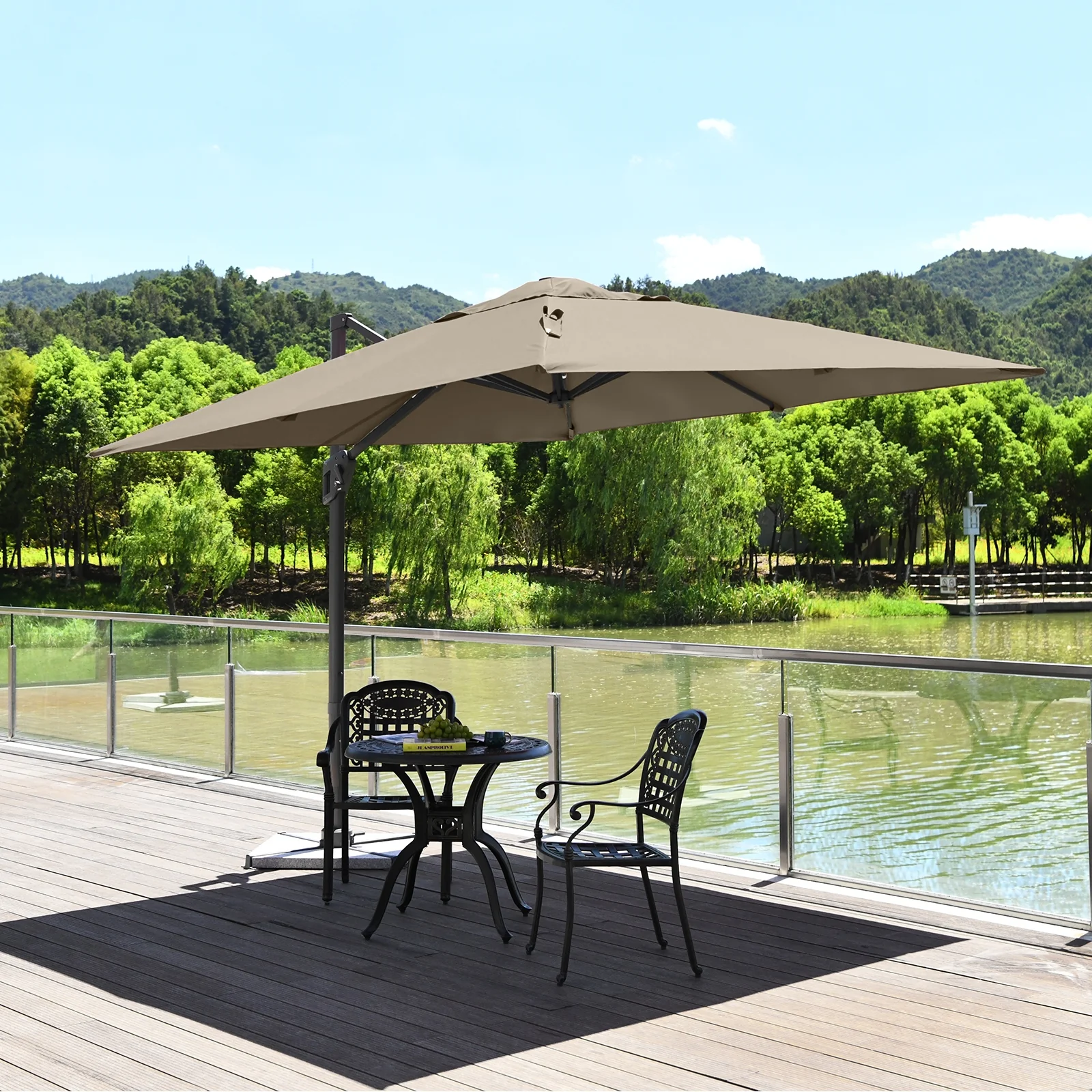 10x10 Feet Patio Cantilever Umbrella, Aluminum 360-Degree Rotation Tilt, Coffee - Image 7