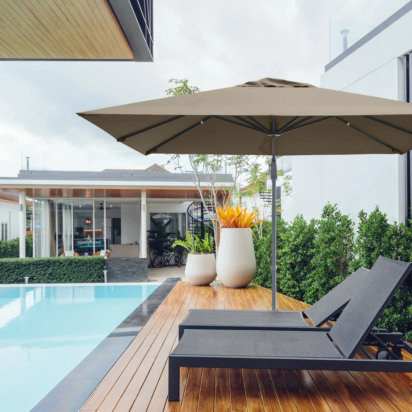 10x10 Feet Patio Cantilever Umbrella, Aluminum 360-Degree Rotation Tilt, Coffee - Image 8