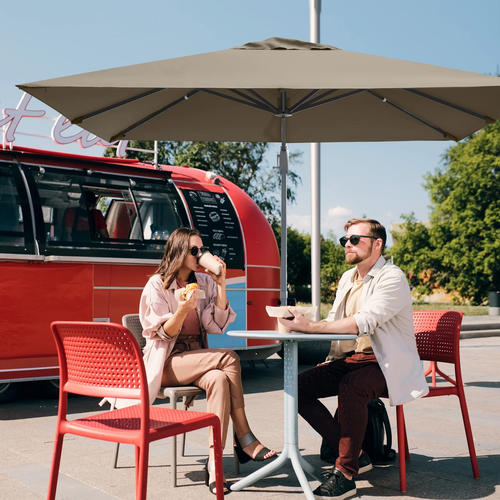 10x10 Feet Patio Cantilever Umbrella, Aluminum 360-Degree Rotation Tilt, Coffee - Image 9