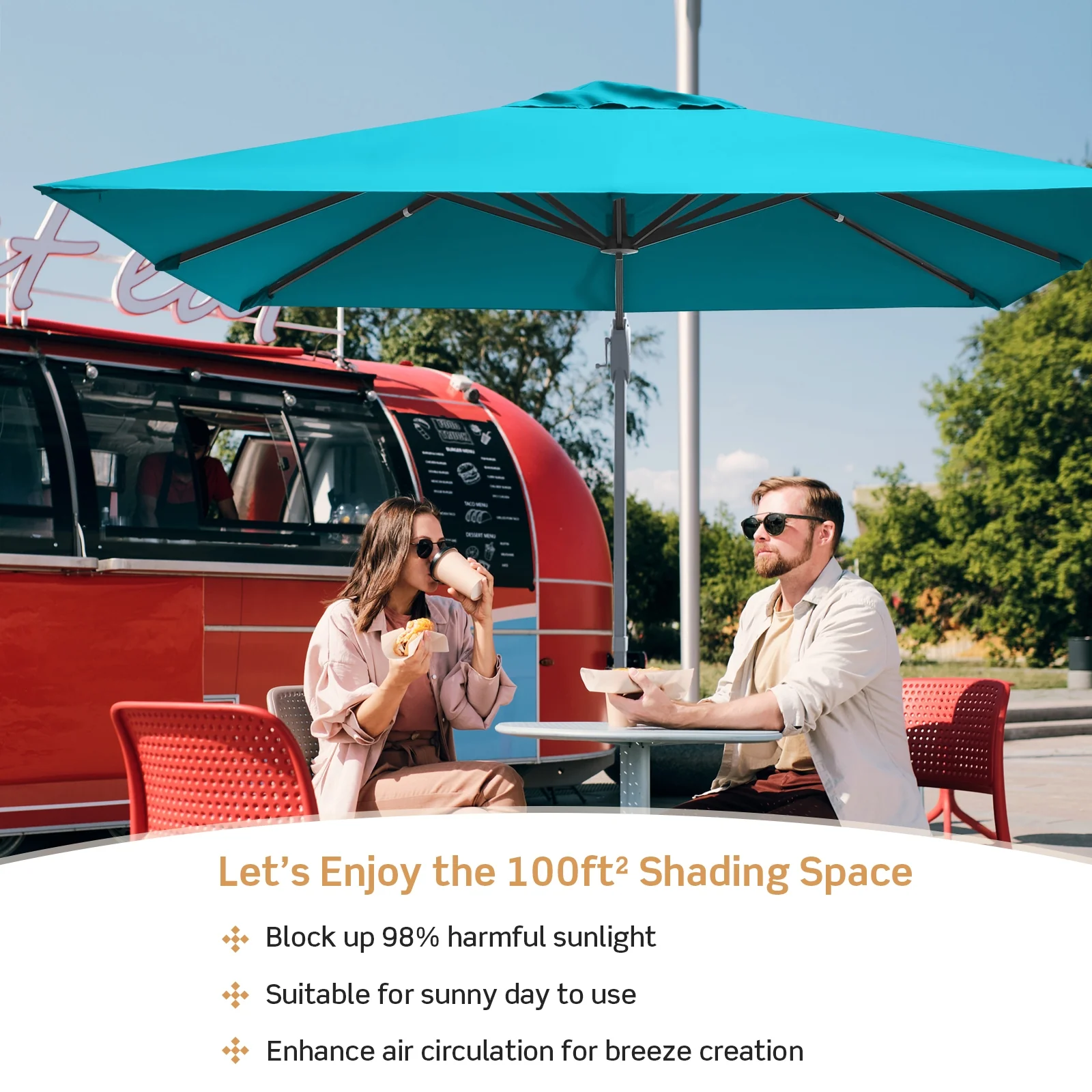 10x10 Feet Patio Umbrella, Aluminum 360-Degree Rotation Tilt, Turquoise - Image 10
