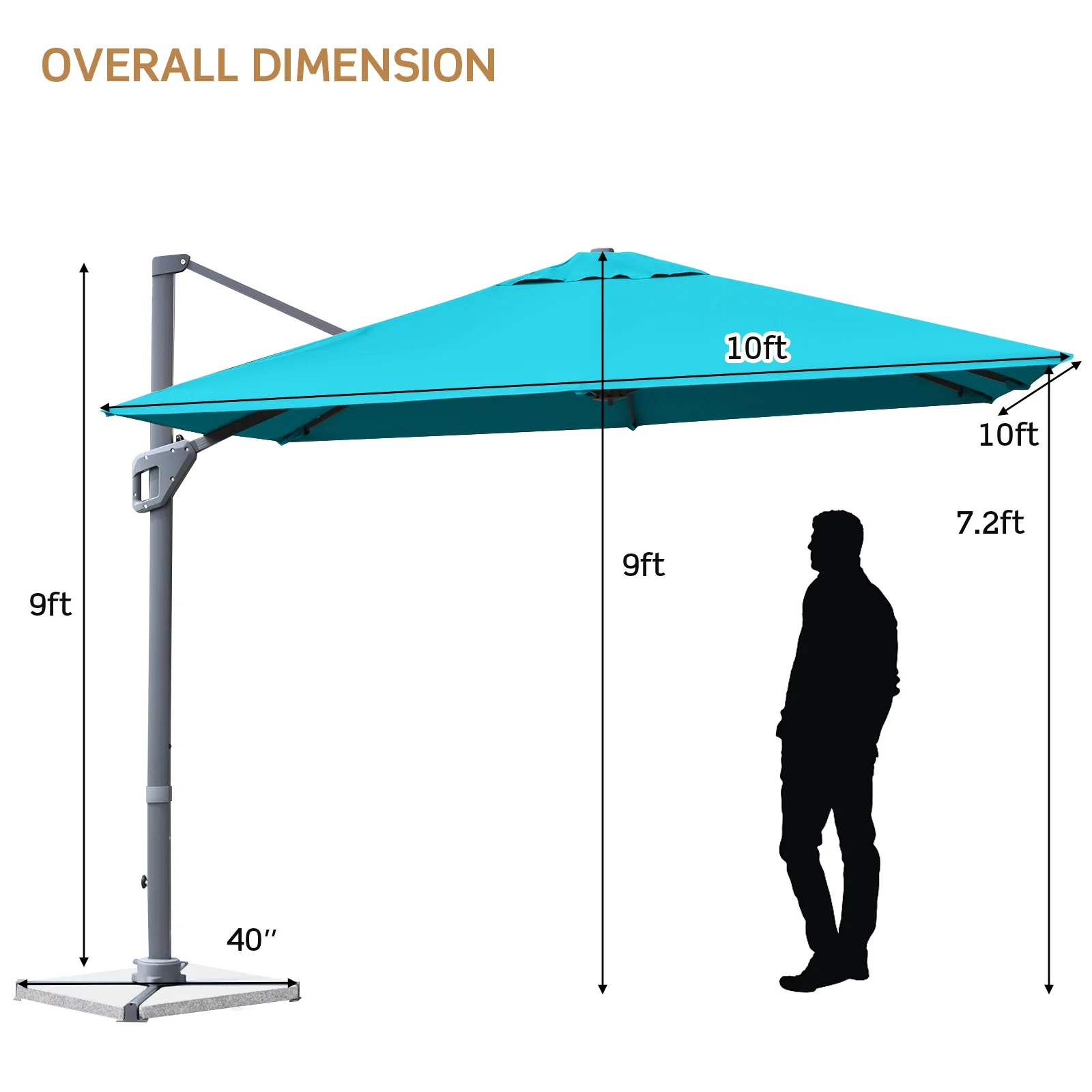 10x10 Feet Patio Umbrella, Aluminum 360-Degree Rotation Tilt, Turquoise - Image 5
