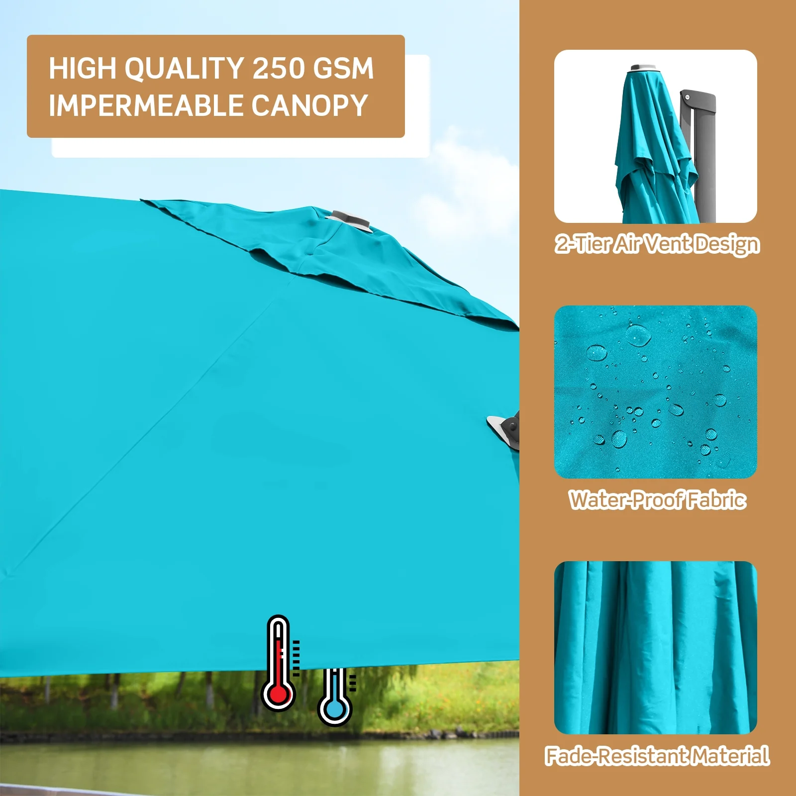 10x10 Feet Patio Umbrella, Aluminum 360-Degree Rotation Tilt, Turquoise - Image 6
