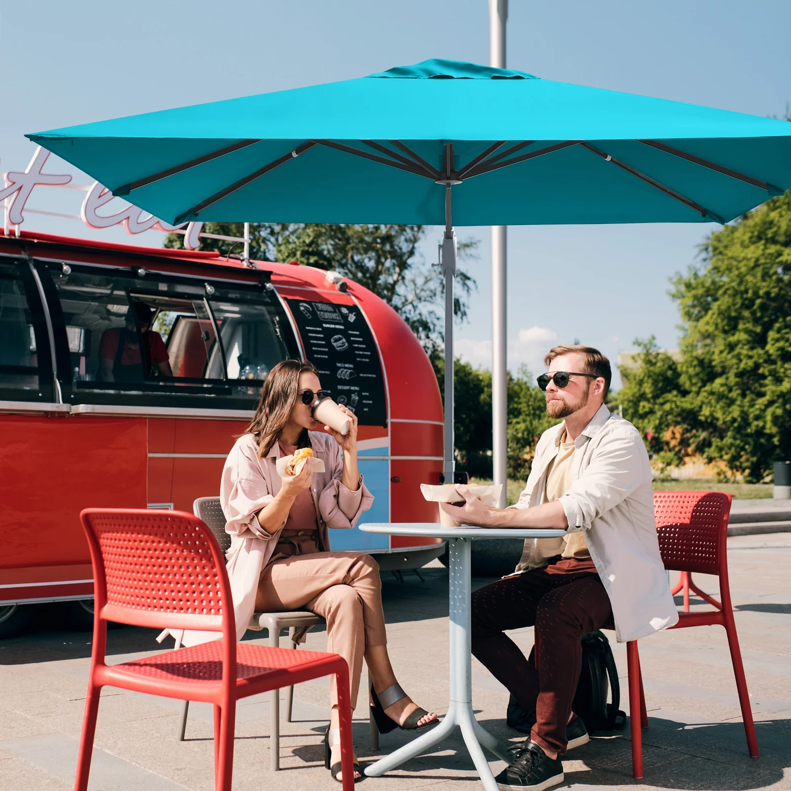 10x10 Feet Patio Umbrella, Aluminum 360-Degree Rotation Tilt, Turquoise - Image 8