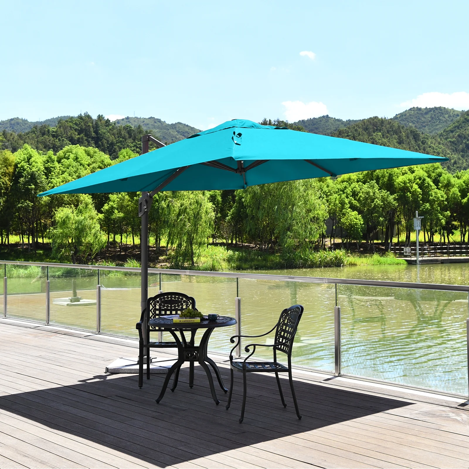 10x10 Feet Patio Umbrella, Aluminum 360-Degree Rotation Tilt, Turquoise - Image 9