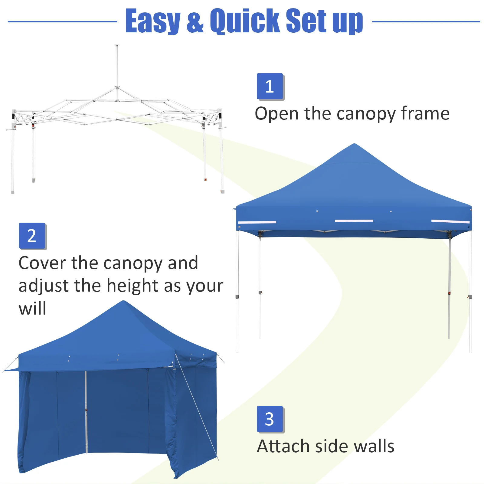 10x10 Feet Pop-Up Gazebo, 5 Removable Zippered Sidewalls, Extended Awning, Blue - Image 7
