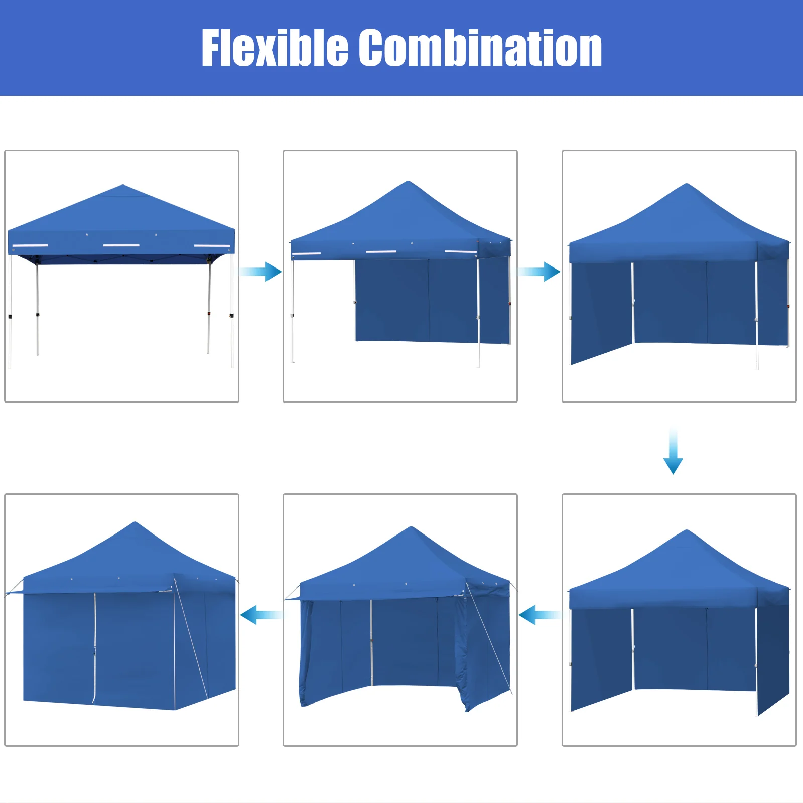 10x10 Feet Pop-Up Gazebo, 5 Removable Zippered Sidewalls, Extended Awning, Blue - Image 9