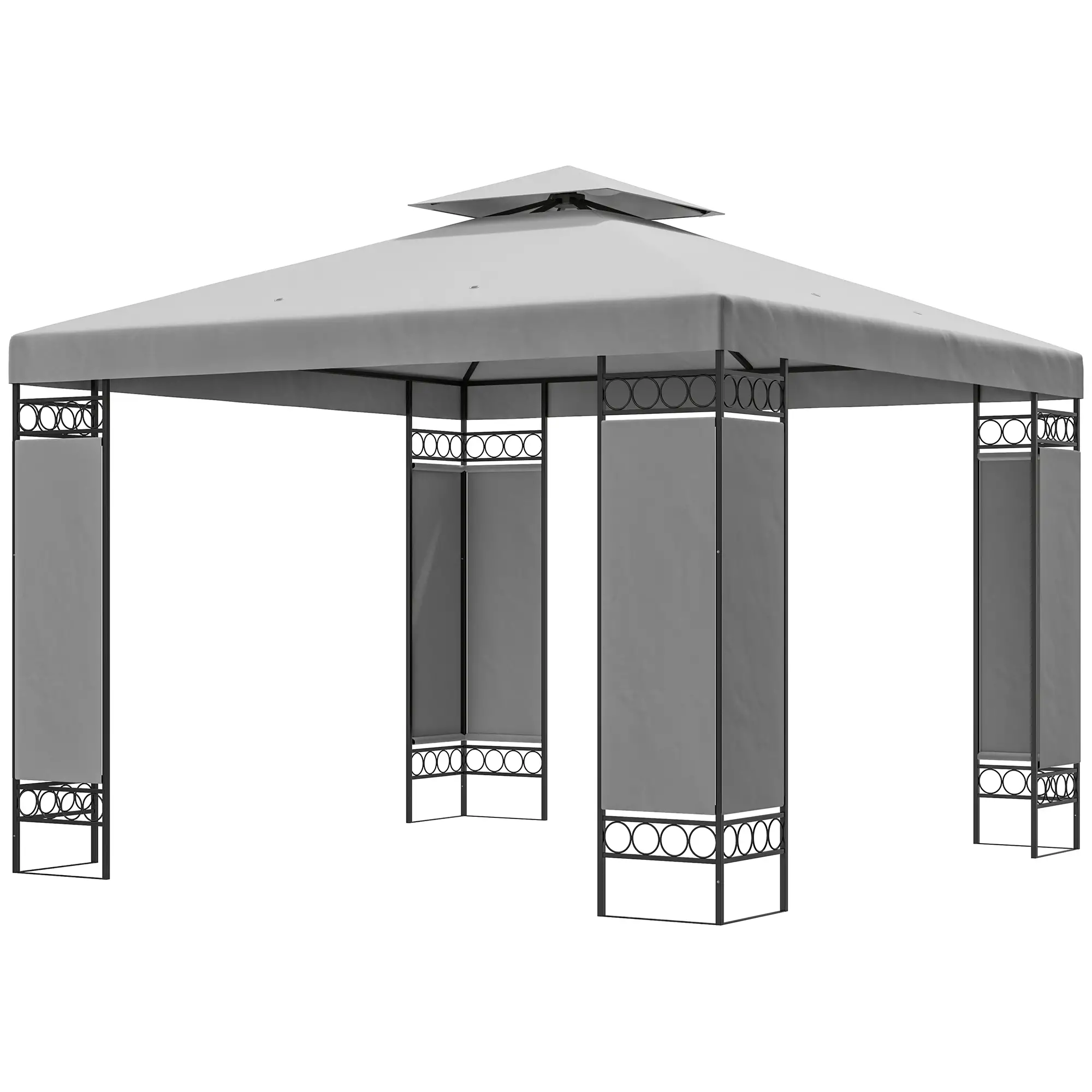 10x10 FT Canopy Gazebo, Double Roof With Screen Panels, Light Grey