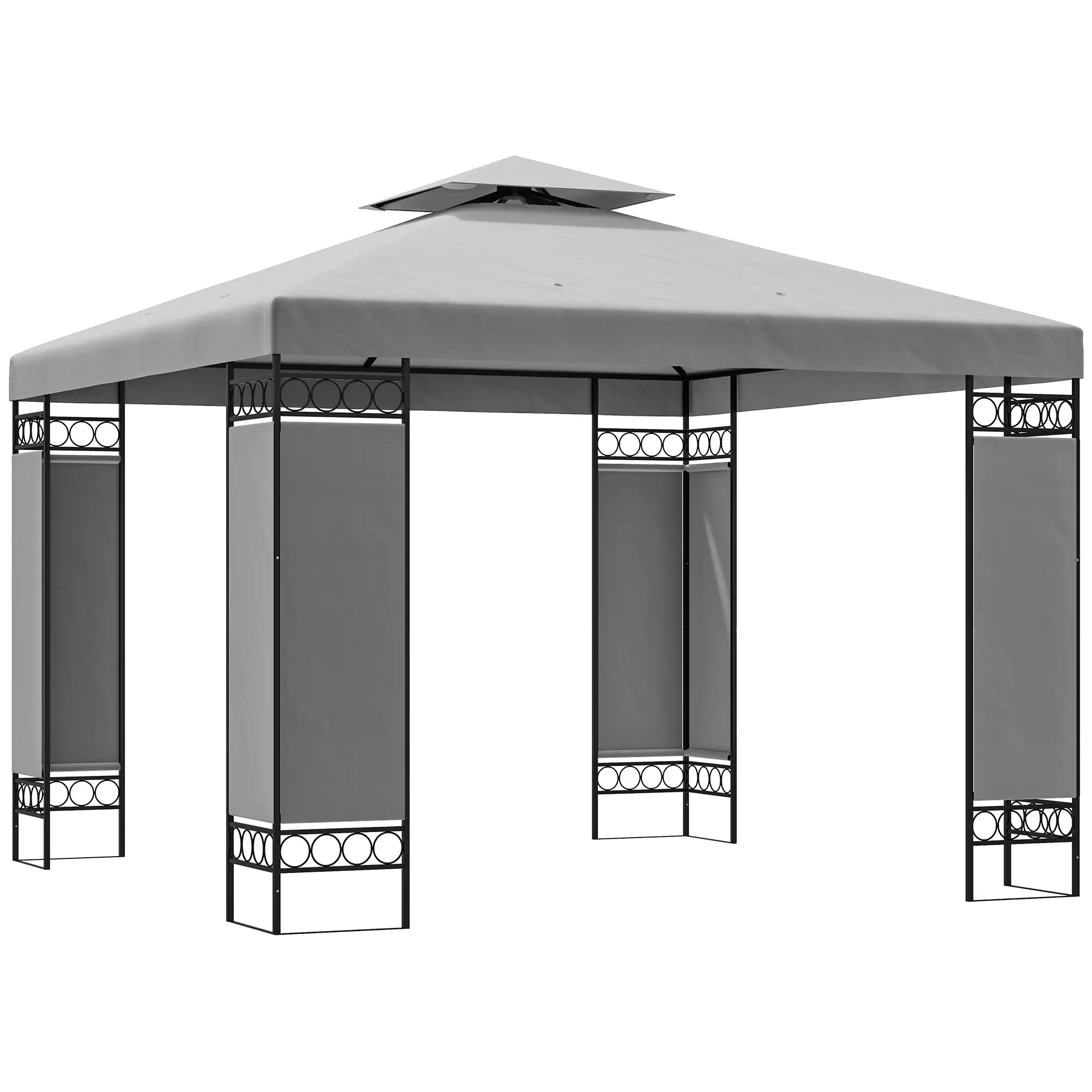 10x10 FT Canopy Gazebo, Double Roof With Screen Panels, Light Grey - Image 11