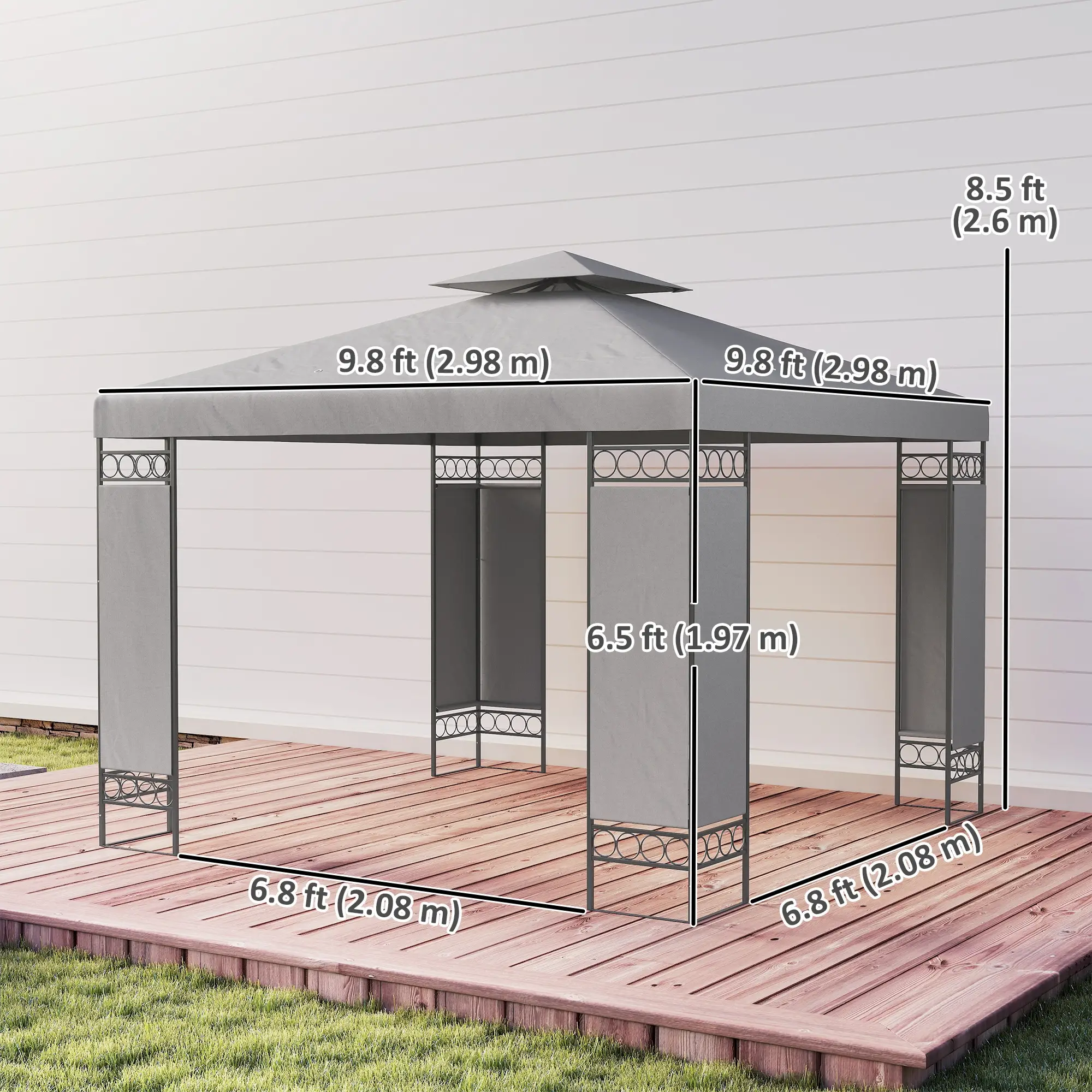 10x10 FT Canopy Gazebo, Double Roof With Screen Panels, Light Grey - Image 3