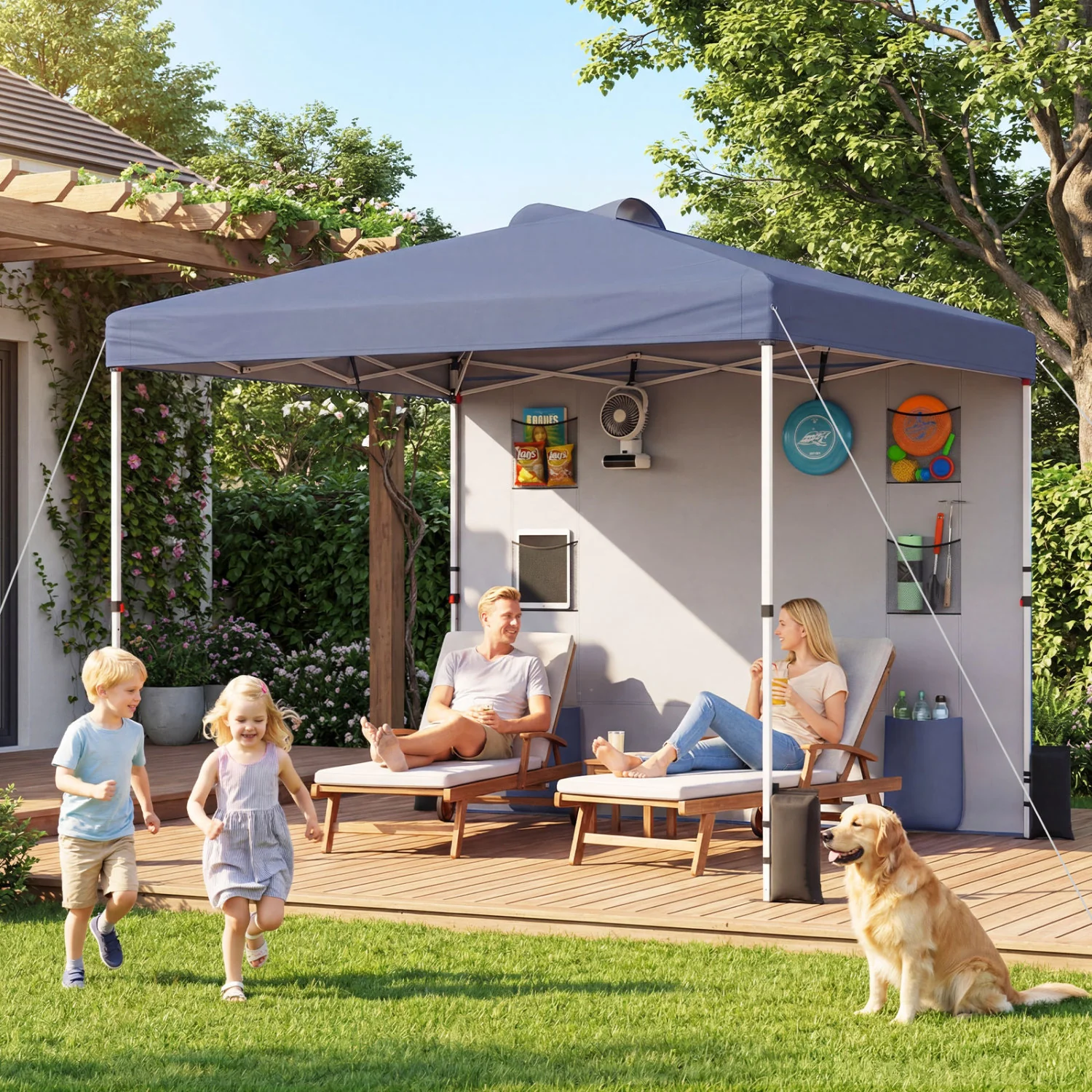 10x10 FT Pop Up Canopy Tent With Sidewall, 6 Pockets, Gray - Image 2