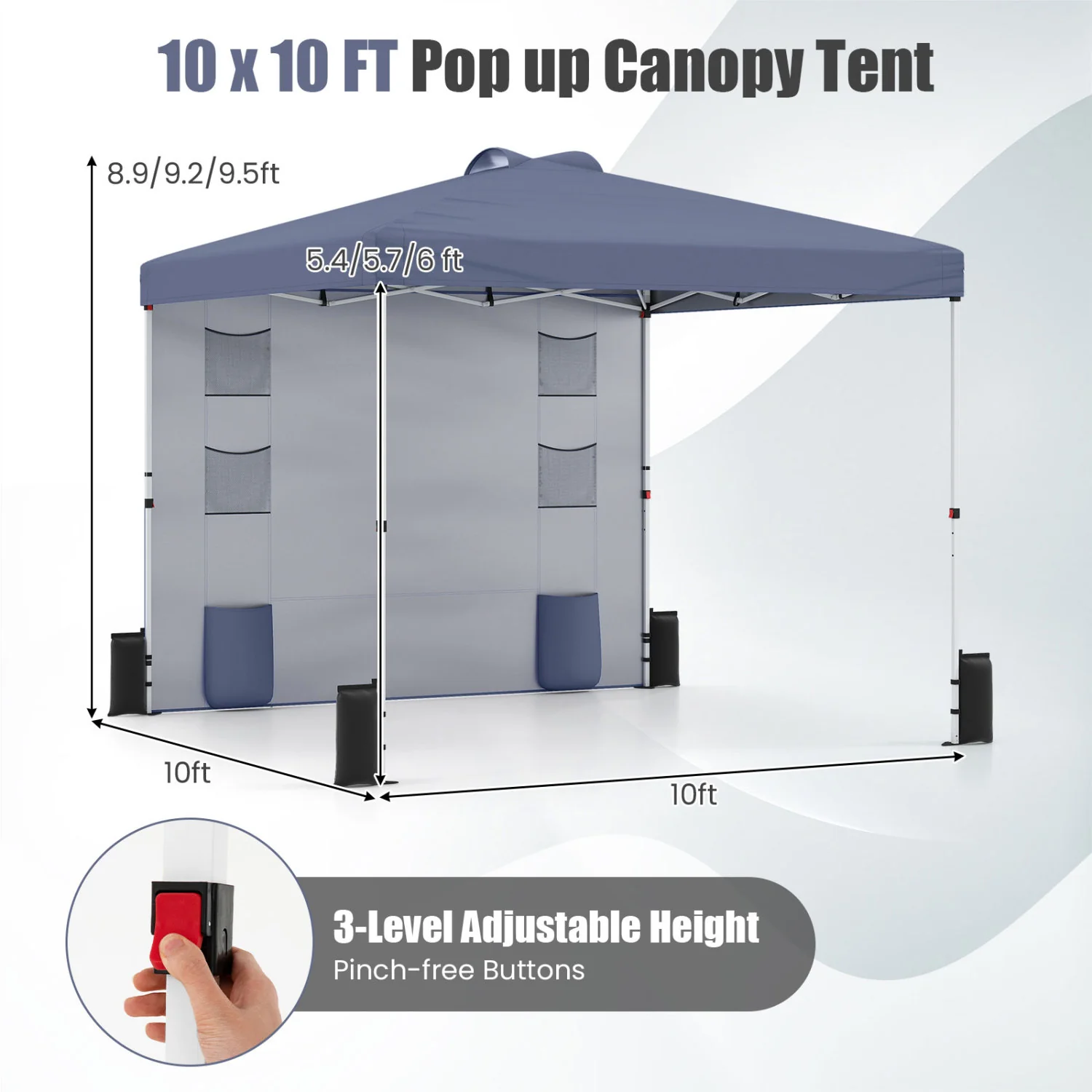 10x10 FT Pop Up Canopy Tent With Sidewall, 6 Pockets, Gray - Image 5
