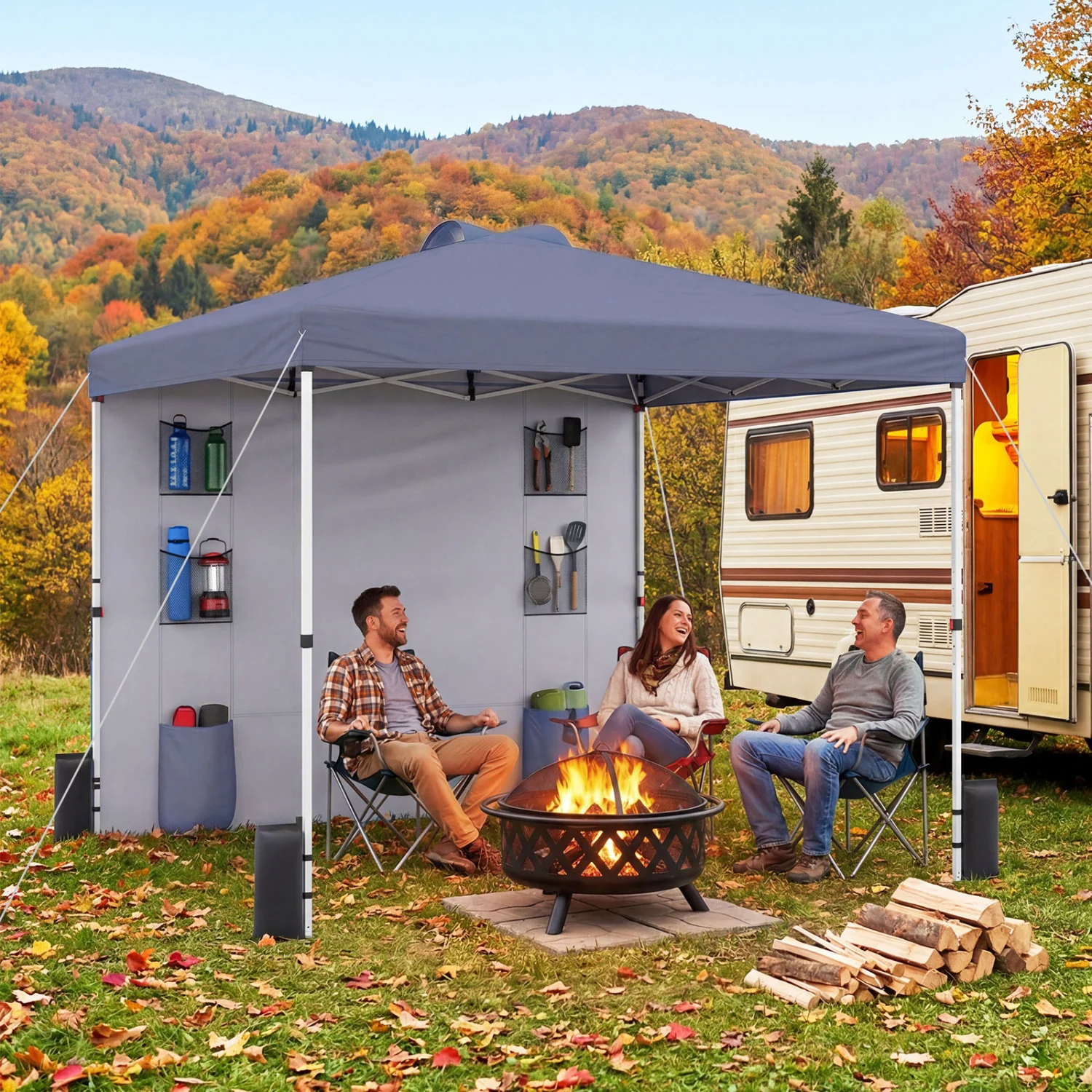 10x10 FT Pop Up Canopy Tent With Sidewall, 6 Pockets, Gray - Image 6
